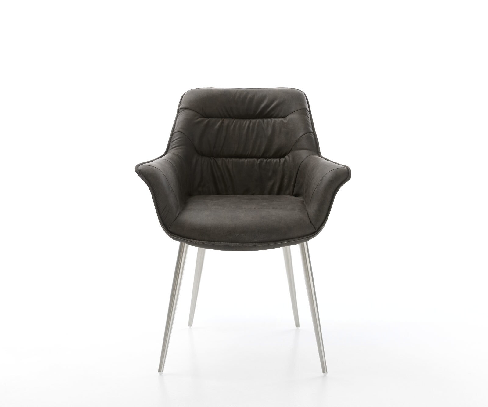 Chaise-de-salle-à-manger Kaira-Flex microvelours anthracite vintage 4 pieds coniques acier inoxydable brossé 2