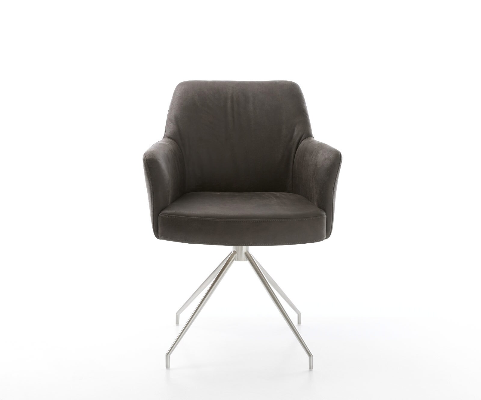 Chaise-pivotante Xana-Flex avec accoudoirs microvelours anthracite vintage pied croisé conique acier inoxydable brossé pivotement sur 180° ressorts ensachés 1