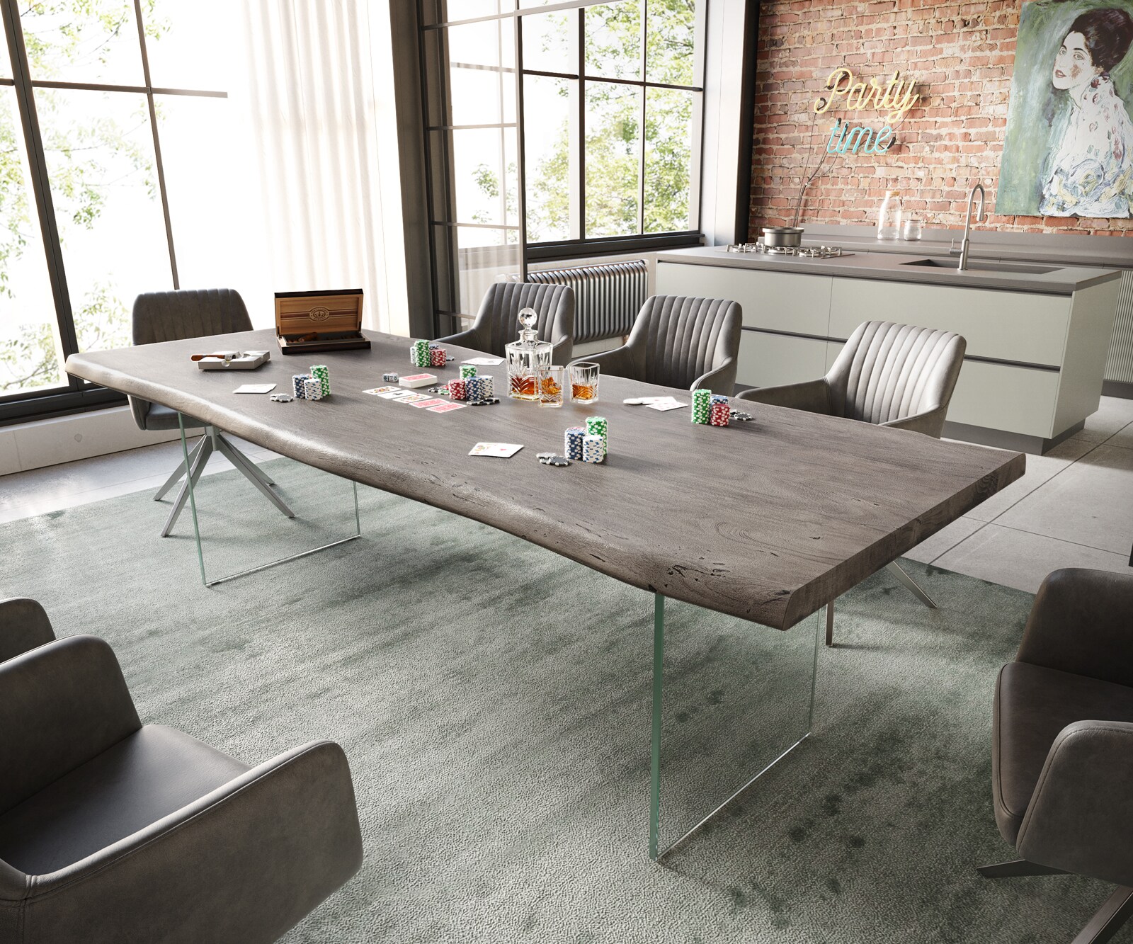 Table à manger Edge 260x100 XL acacia platine verre Live-Edge 1