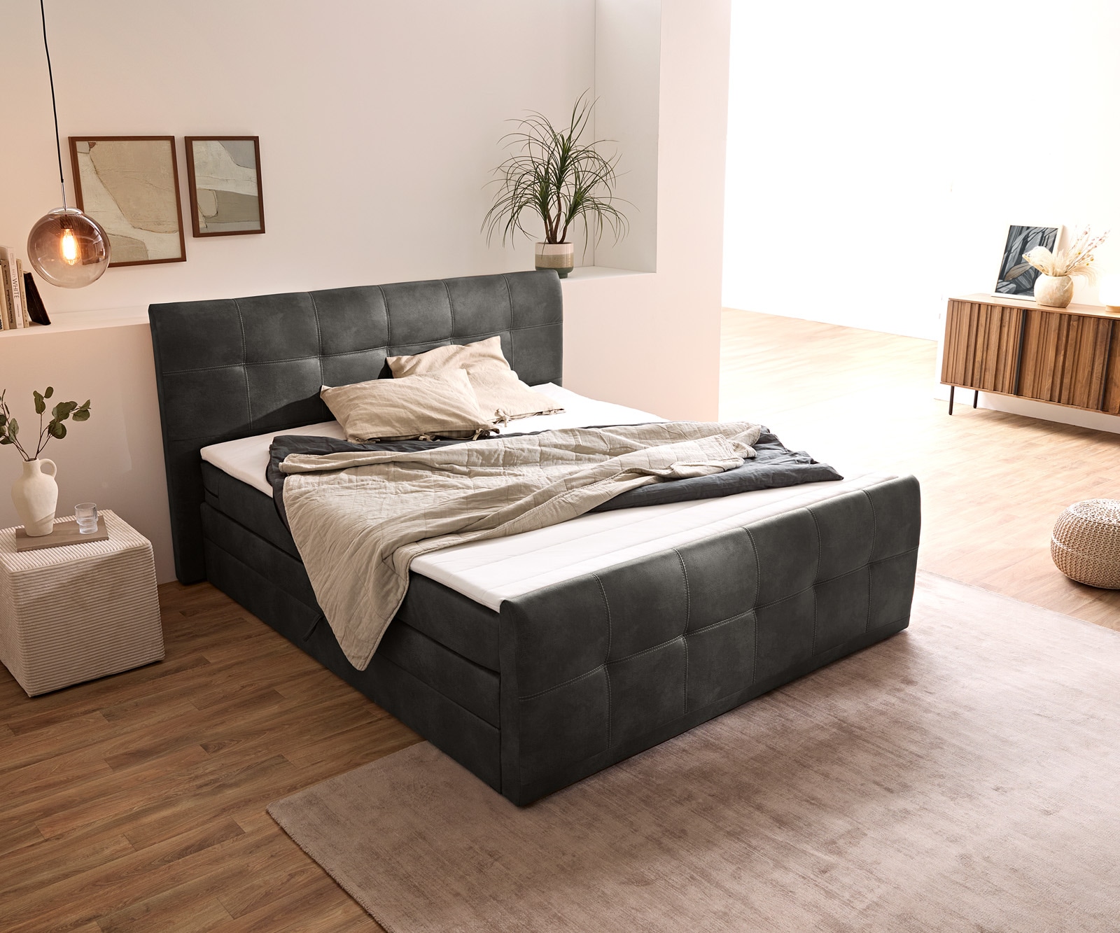 Lit-sommier-tapissier Amarillo 180x200 cm anthracite avec sur-matelas 3 Lit-sommier-tapissier Amarillo 180x200 cm anthracite avec sur-matelas 3