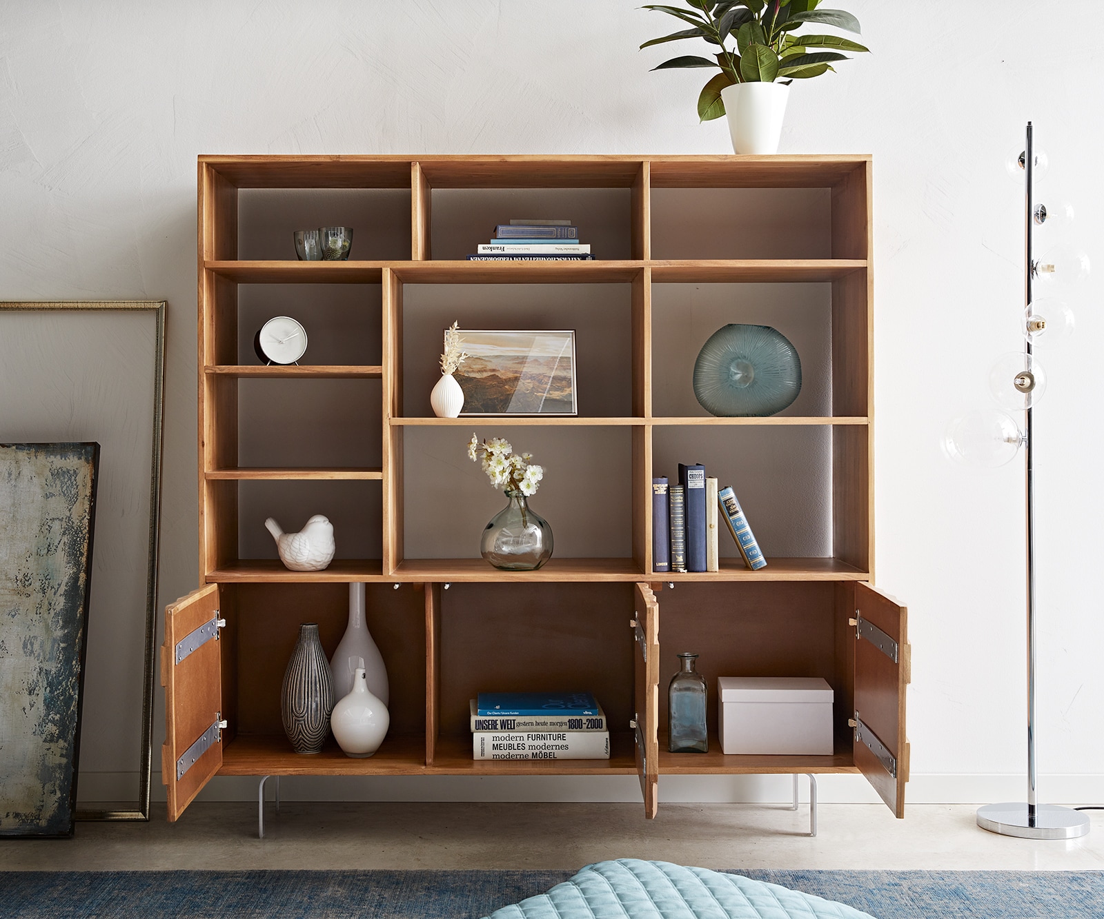 Étagère Fevo 147x150 cm Acacia naturel 3 portes Pied en L 2 Étagère Fevo 147x150 cm Acacia naturel 3 portes Pied en L 2