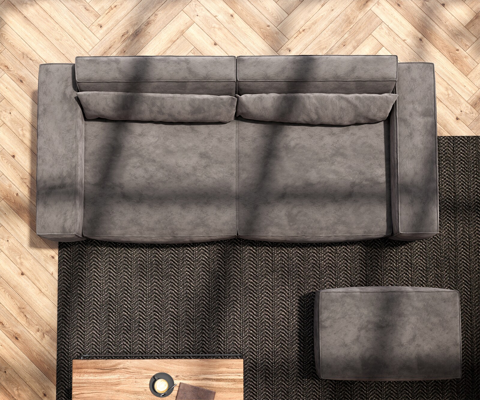 Grand Canapé Sirpio 230x95 cm Microfibre Marron Kaki avec Tabouret 5