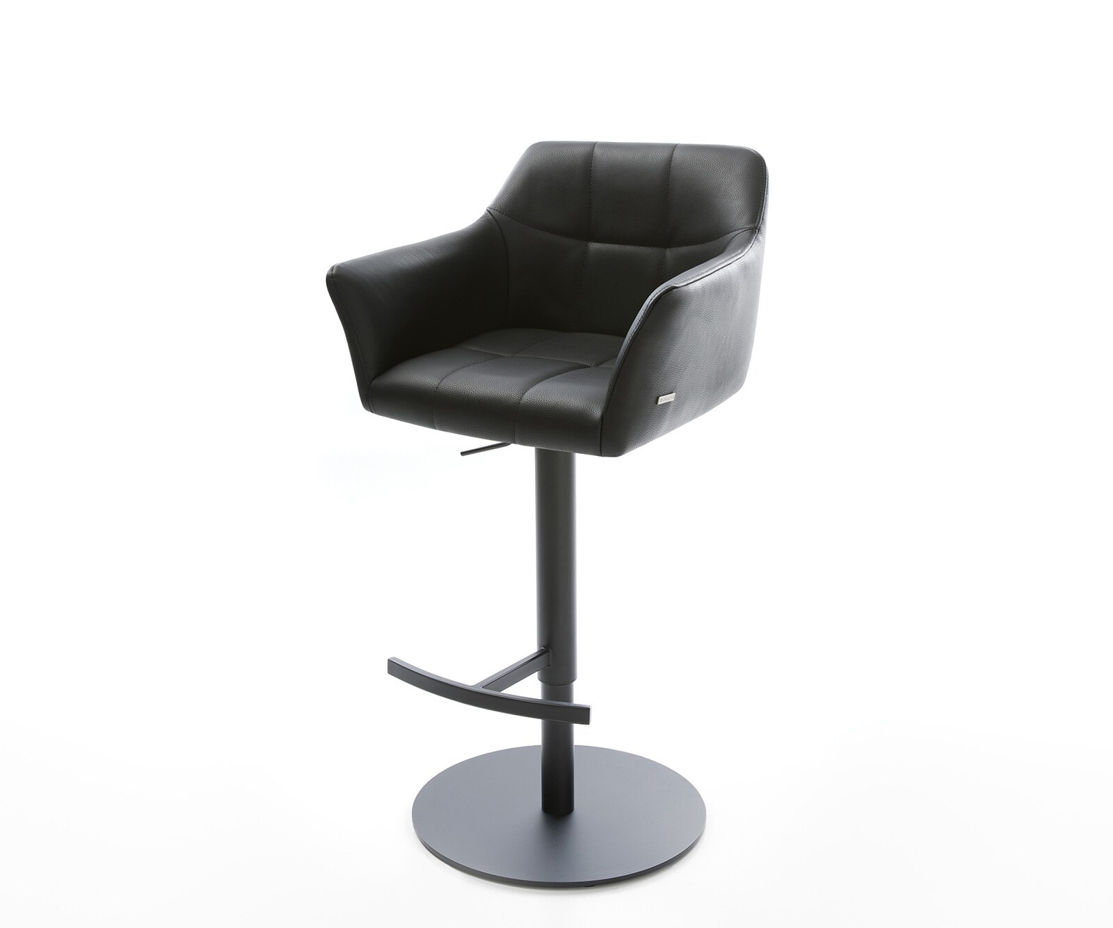Chaise-de-bar Yulo-Flex cuir véritable noir pied pivotant réglable en hauteur métal 1