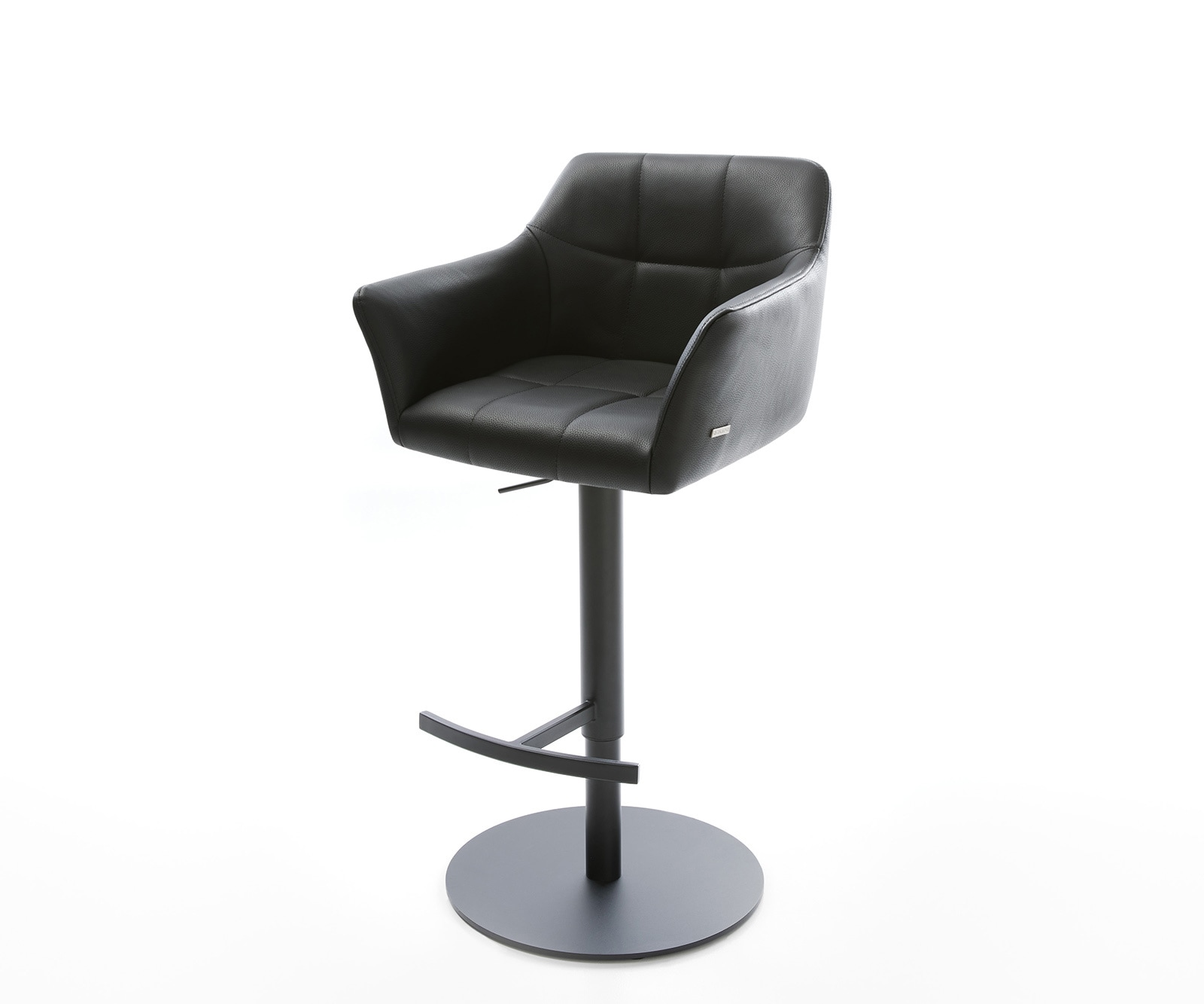 Chaise-de-bar Yulo-Flex cuir véritable noir pied pivotant réglable en hauteur métal Chaise-de-bar Yulo-Flex cuir véritable noir pied pivotant réglable en hauteur métal