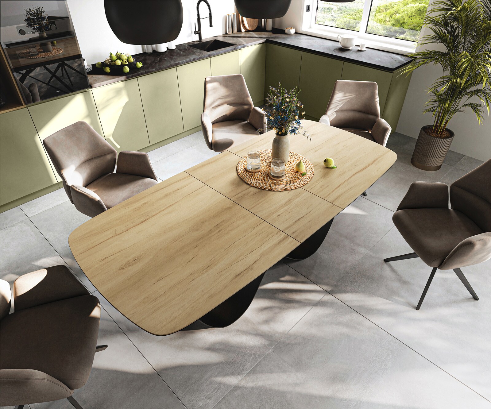 Table à manger Edge Boot 180-220x100 cm Céramique Laminam® Sabbia Eichefarbig Infinity Métal Noir extensible 3