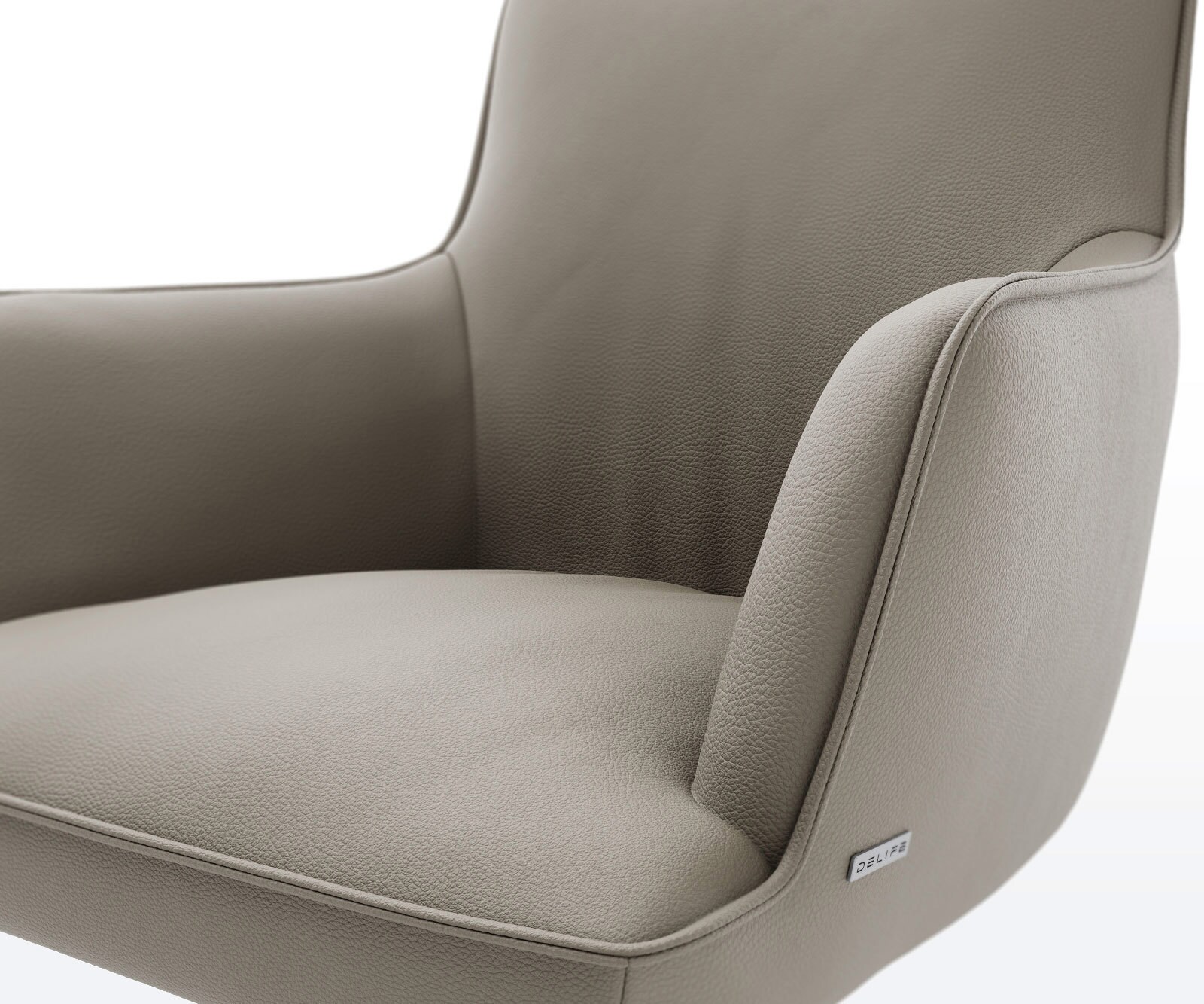 Cantilever Heira-Flex avec accoudoirs cuir de vache couleur boue pied cantilever rond acier inoxydable brossé ressorts ensachés 4