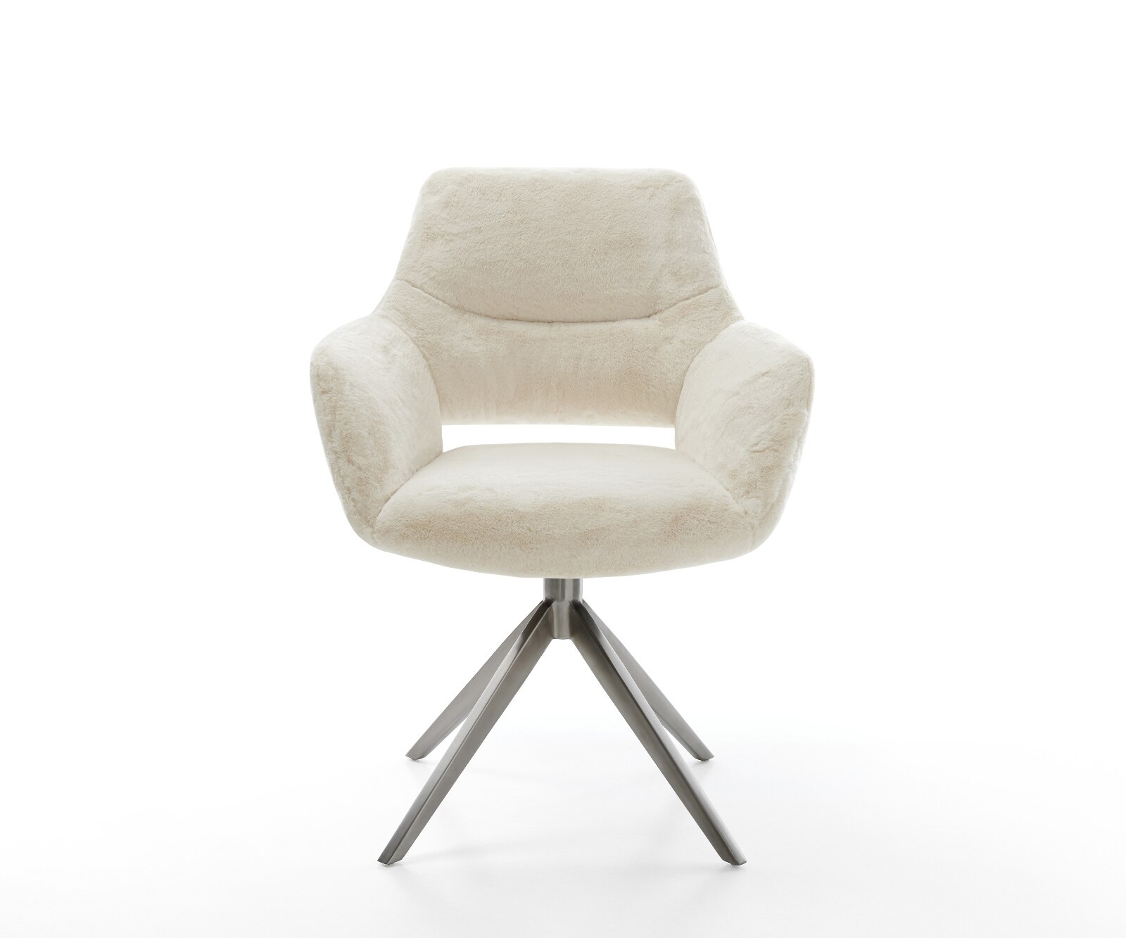 Chaise-pivotante Yago-Flex avec accoudoirs peluche crème-blanc pied croisé large grafiete pivotement sur 360° fonction bascule resorts ensachés 2