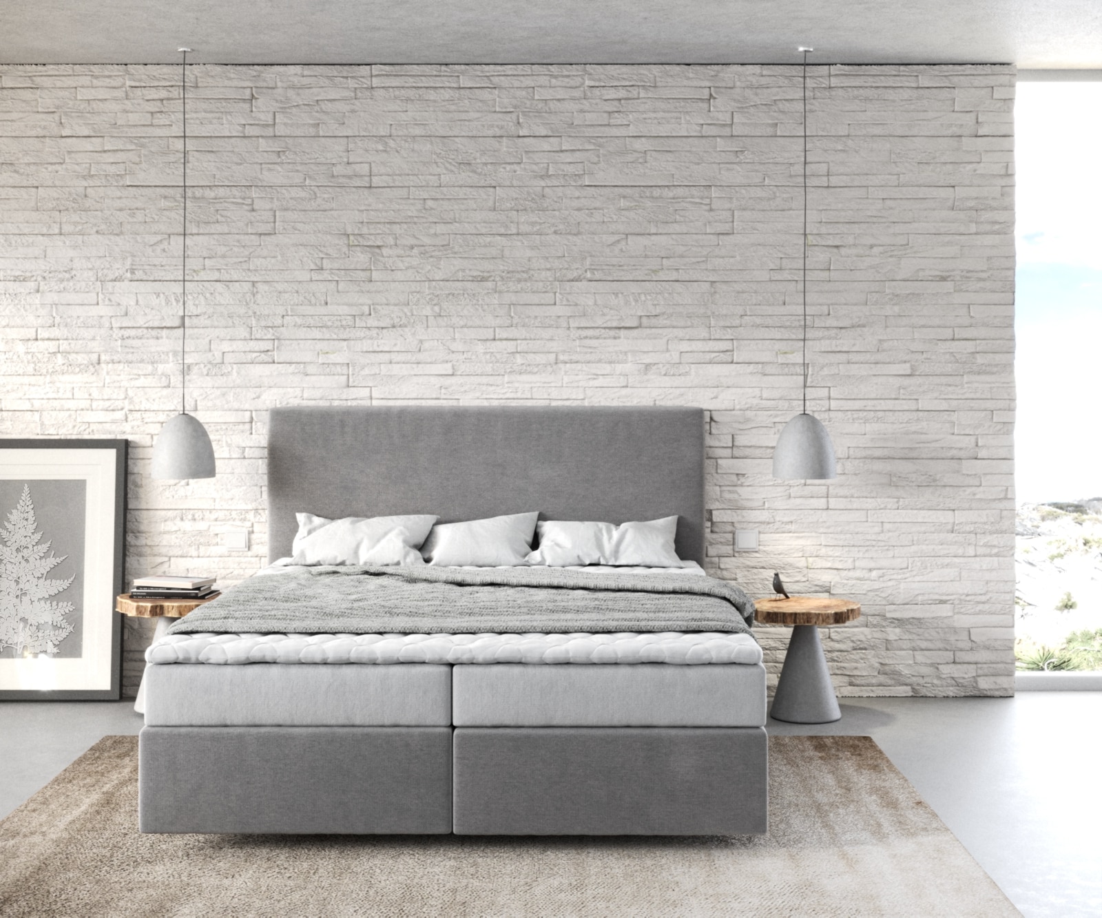 Lit-à-sommier-tapissier Dream-Well 180x200 cm gris avec matelas et surmatelas 1 Lit-à-sommier-tapissier Dream-Well 180x200 cm gris avec matelas et surmatelas 1