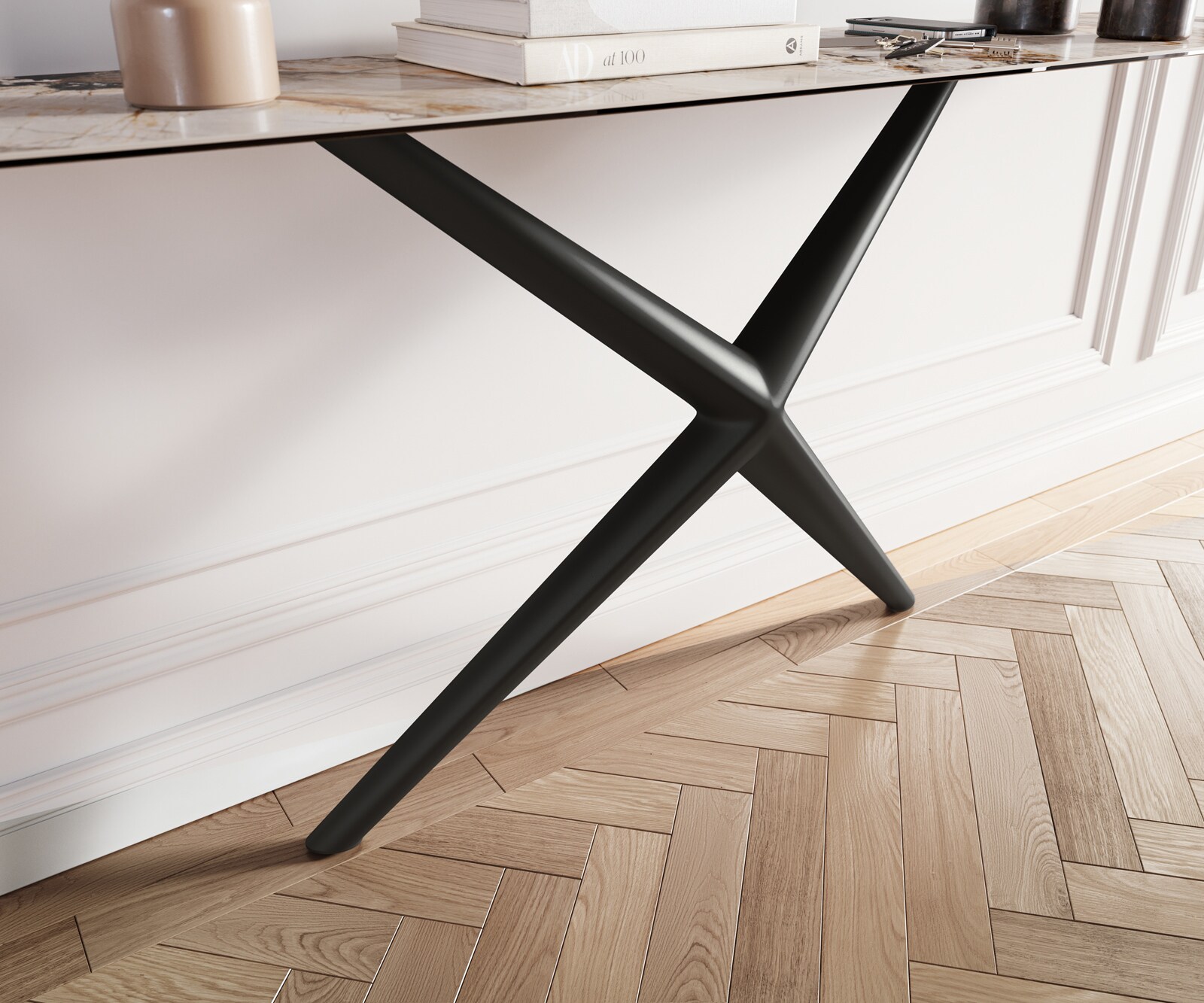 Console Edge forme bateau 180x40 cm Céramique Patagonia Poliert Estelo Métal Noir 6
