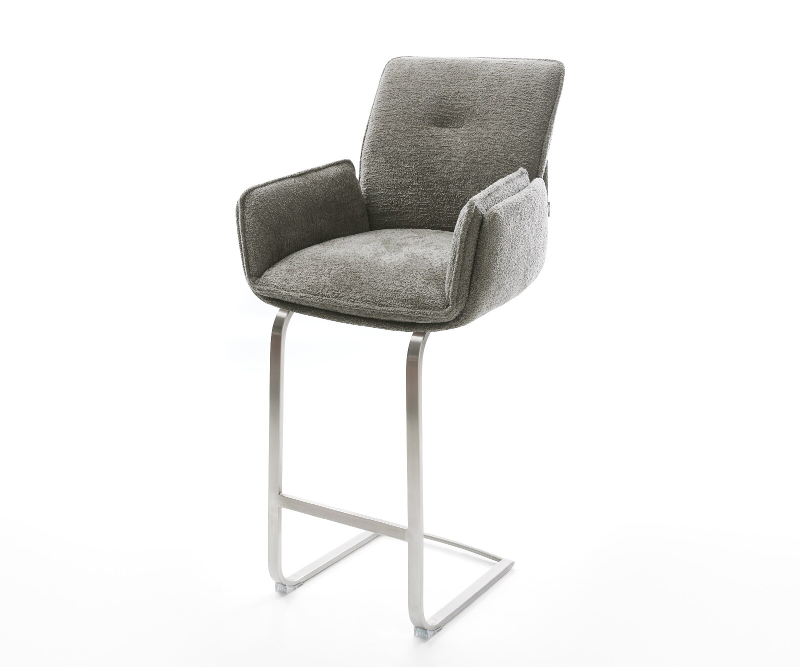 Chaise-de-bar Nela-Flex Bouclé doux Boue Pied cantilever acier inoxydable Argent