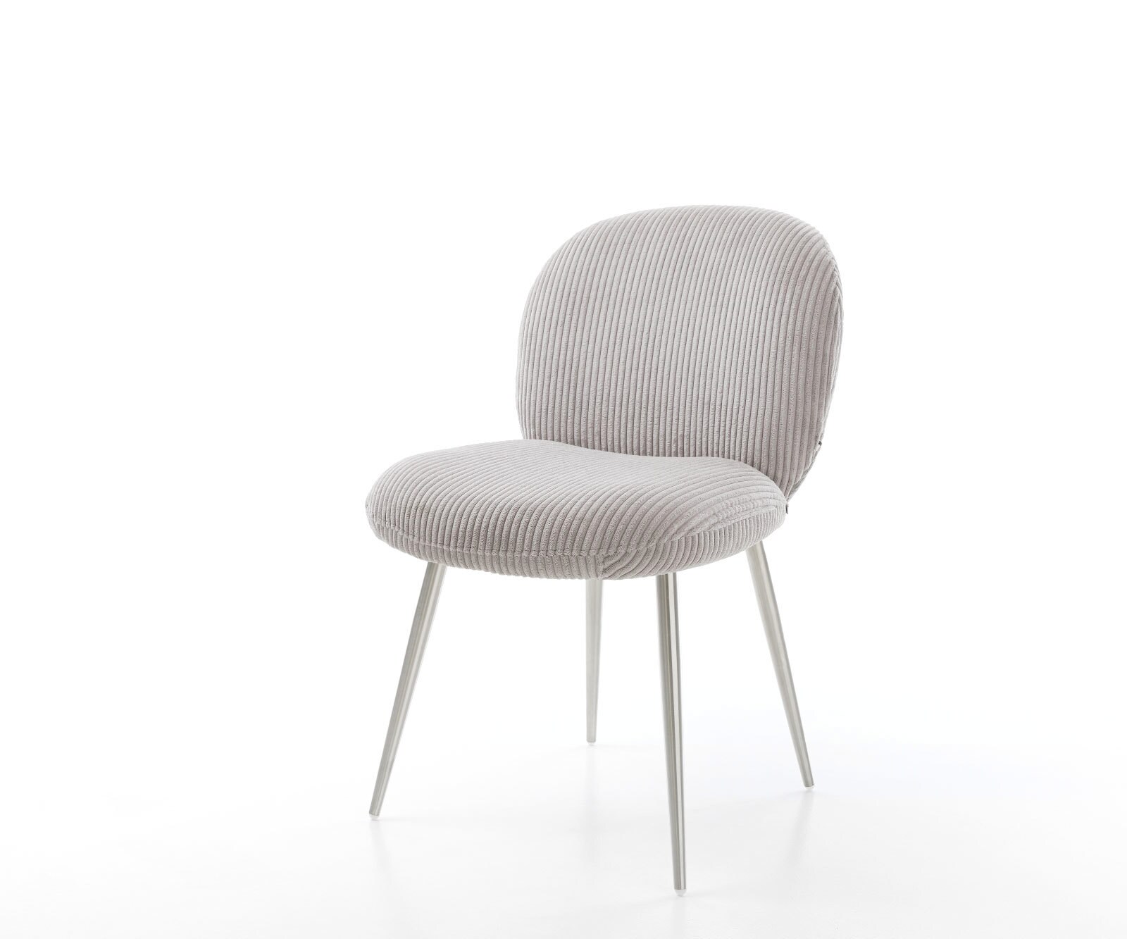Chaise-de-salle-à-manger Nube-Flex côtelé gris argenté 4 pieds coniques acier inoxydable brossé ressorts ensachés