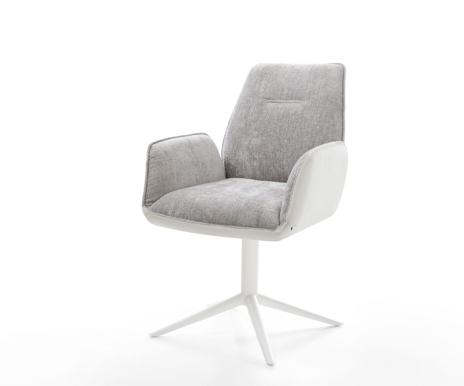 Chaise-pivotante Zoa-Flex tissu mixte cuir de vache blanc-gris argenté pied de chaise 4 branches blanc pivotement sur 360° fonction bascule ressorts ensachés