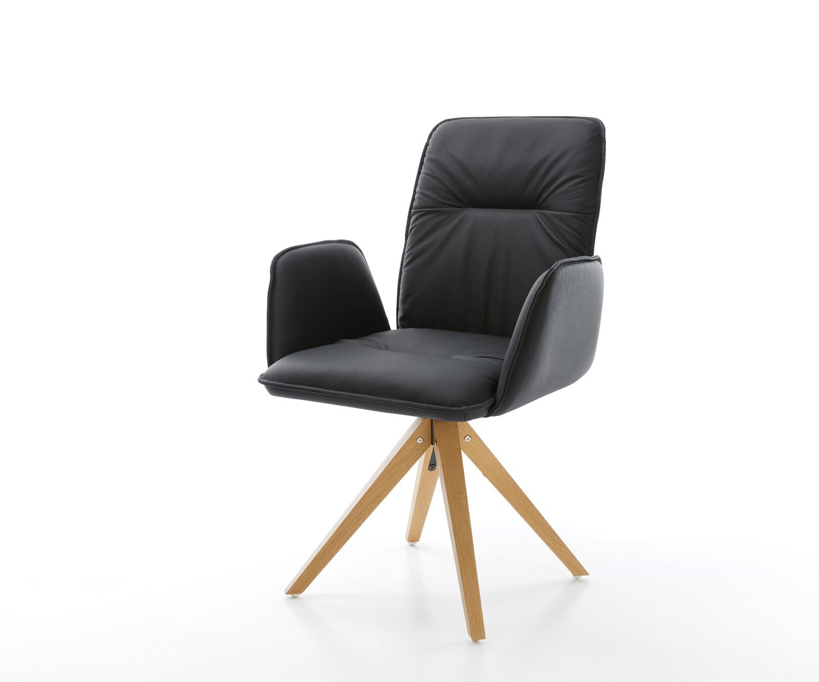 Chaise-de-salle-à-manger Vinja-Flex cuir de vache noir pied en bois angulaire naturel