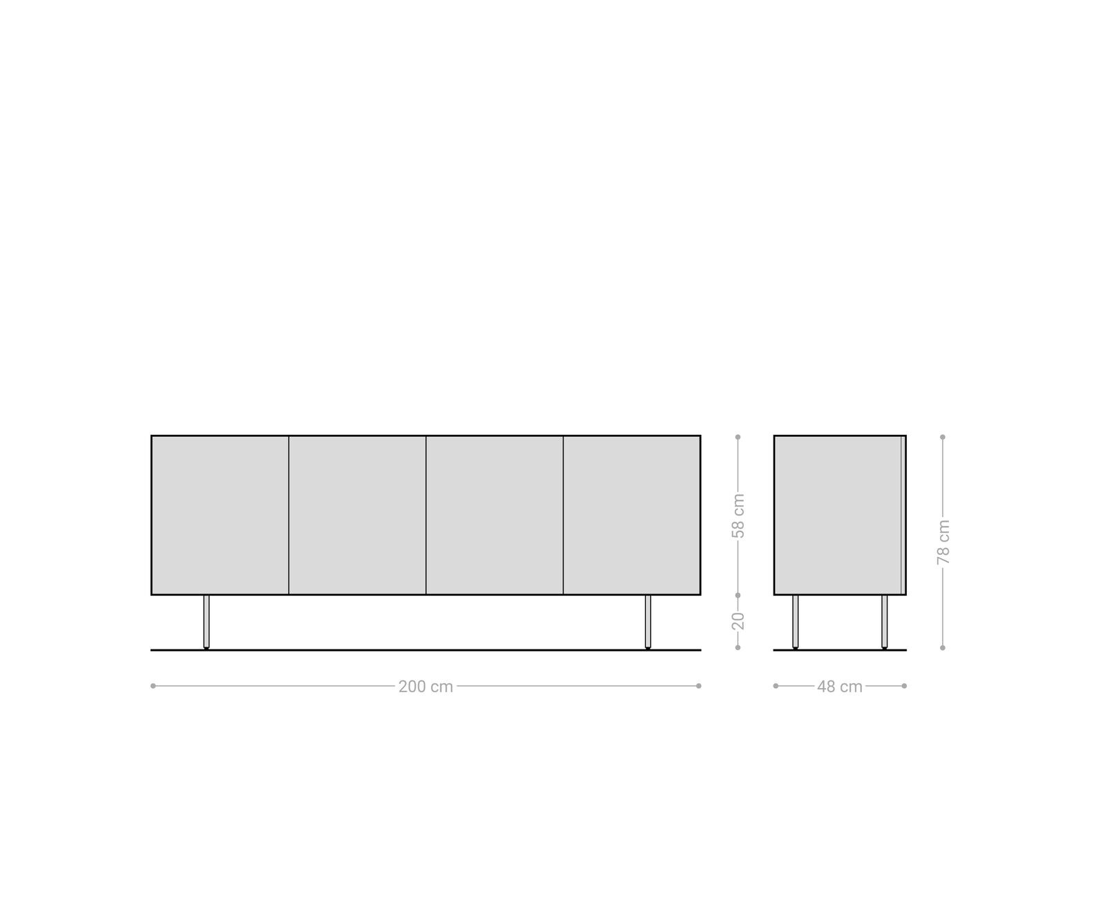 Buffet Ashara 200 cm chêne naturel effet 3D 4 portes pieds ronds métal noir 6