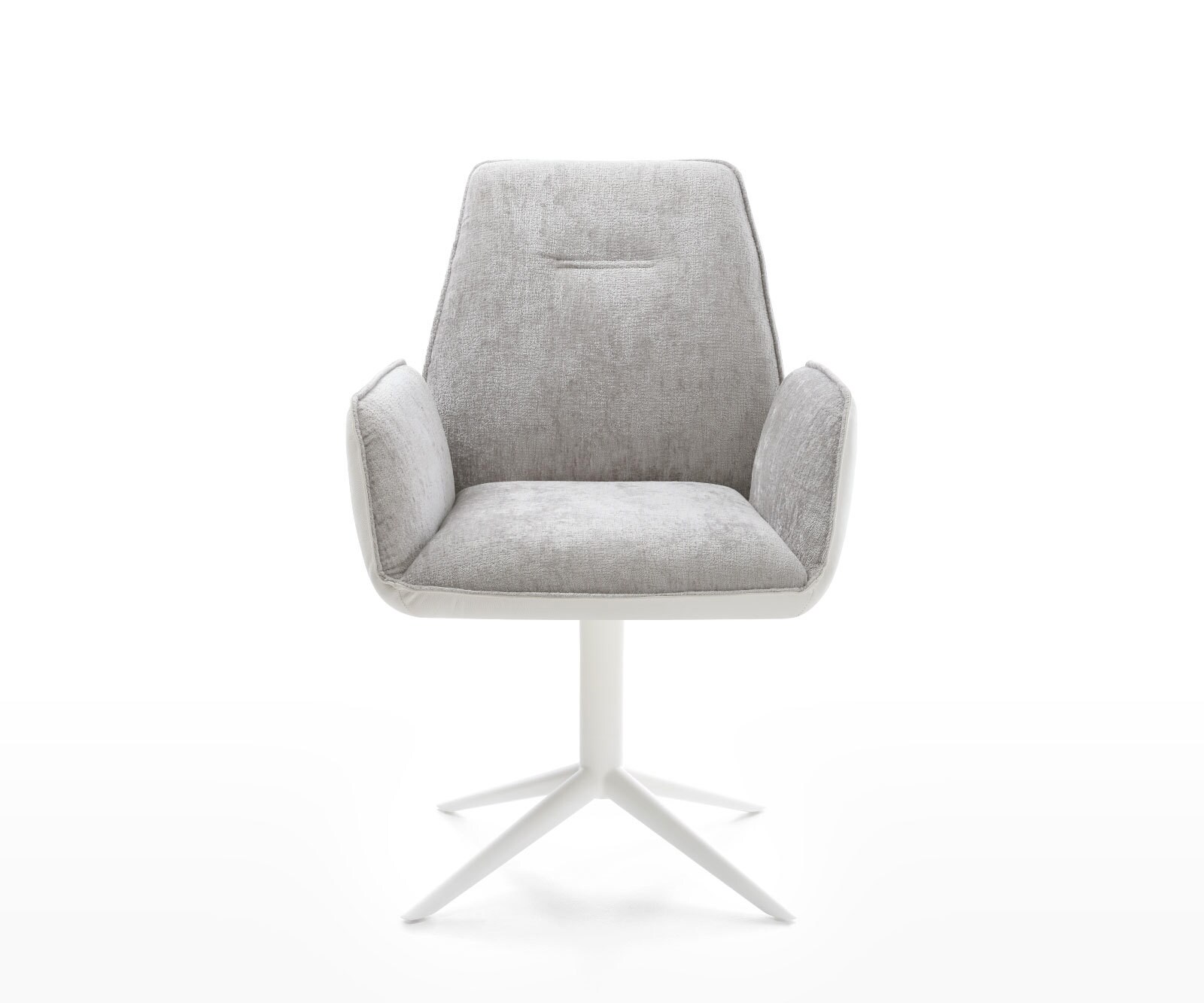 Chaise-pivotante Zoa-Flex tissu mixte cuir de vache blanc-gris argenté pied de chaise 4 branches blanc pivotement sur 360° fonction bascule ressorts ensachés 1