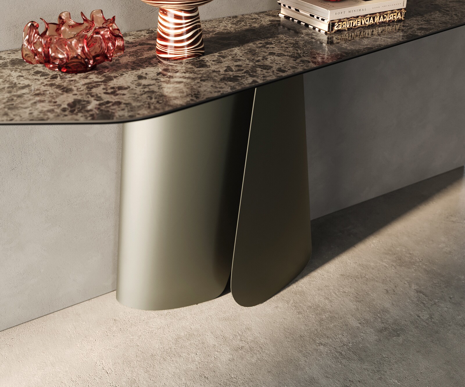 Console Edge Polygonal 180x50 cm Céramique Emperador Extra Lucidato Dunkelbraun Livos Métal Effektfinish Titan 6
