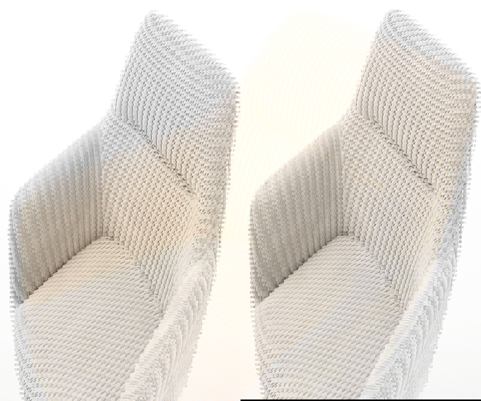 Chaise-de-salle-à-manger Pejo-Flex côtelé beige vintage 4 pieds coniques acier inoxydable brossé ressorts ensachés 4