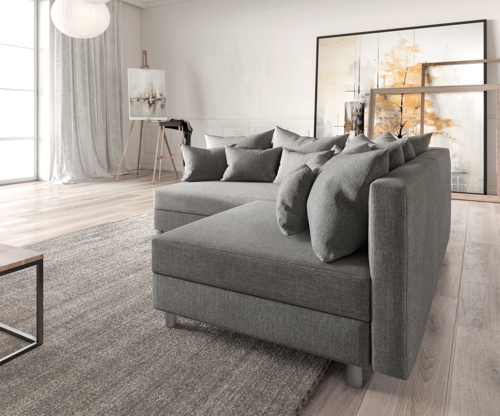 Canapé Clovis gris tissu plat ottoman gauche canapé modulable 6 Canapé Clovis gris tissu plat ottoman gauche canapé modulable 6