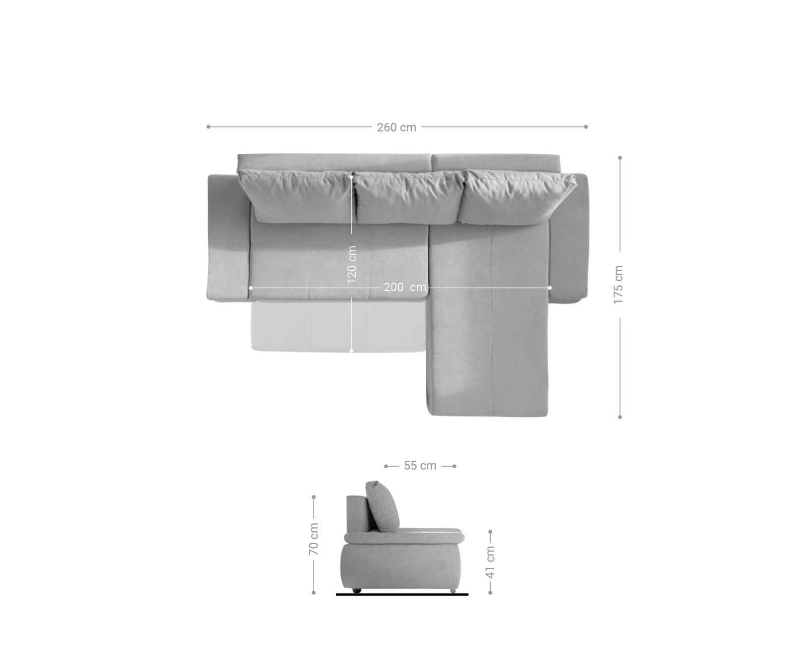 Canapé Abilene 260x175 cm ottoman marron variable avec fonction lit 6