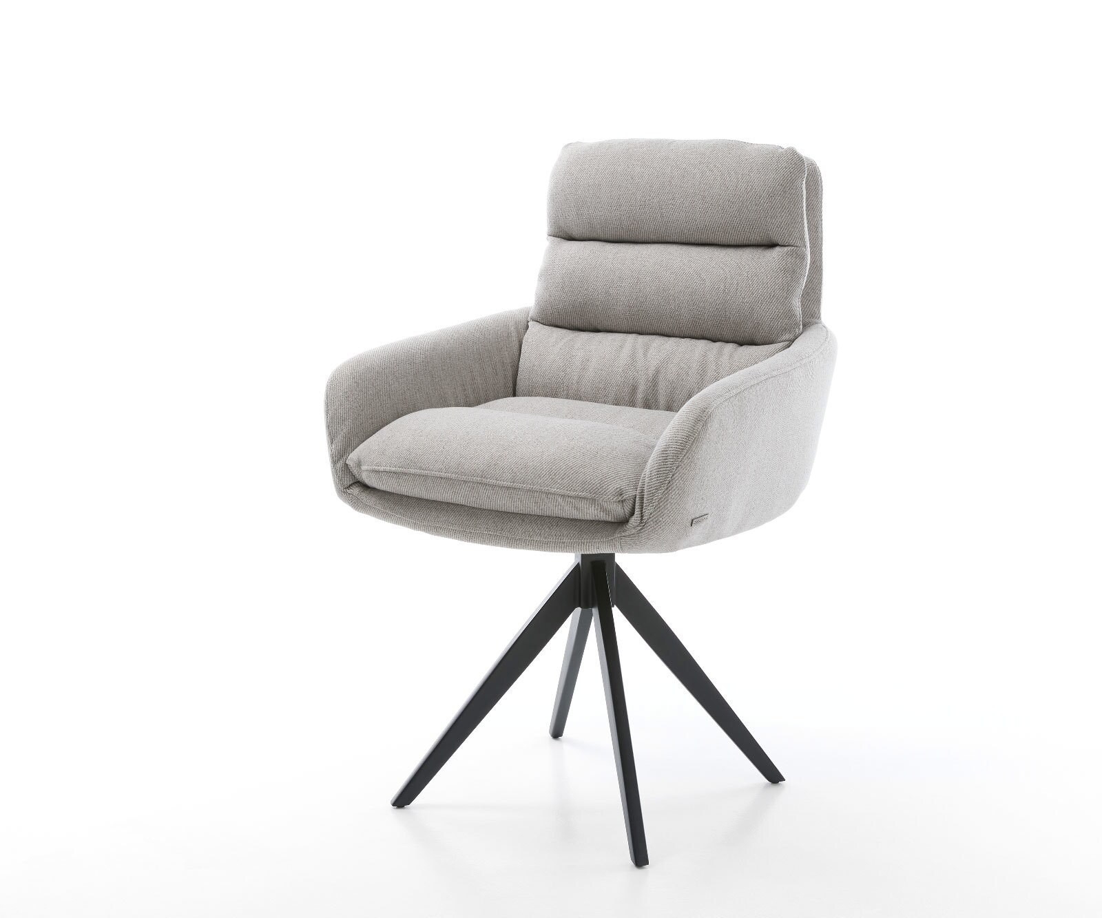 Chaise-de-salle-à-manger Abelia-Flex avec accoudoirs rayures gris clair pied croisé angulaire noir