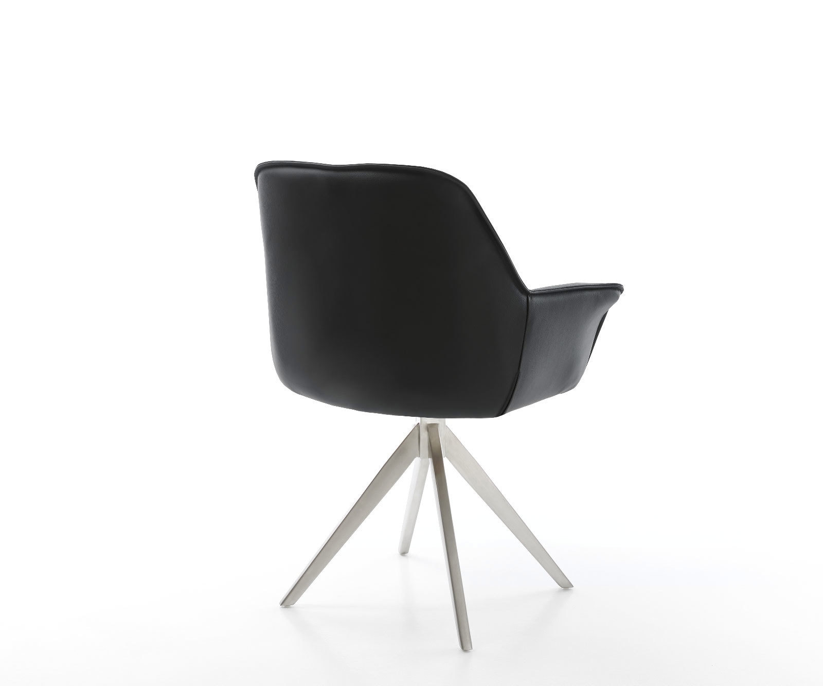 Chaise-de-salle-à-manger Keila-Flex avec accoudoirs cuir de vache noir pied croisé angulaire acier inoxydable brossé 5 Chaise-de-salle-à-manger Keila-Flex avec accoudoirs cuir de vache noir pied croisé angulaire acier inoxydable brossé 5