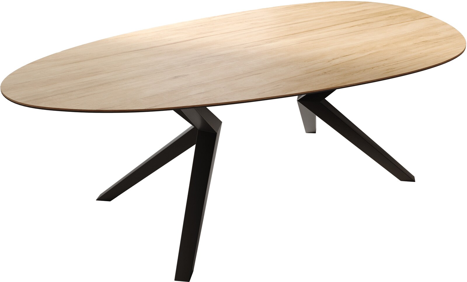 Table à manger Edge Ovale 220x120 Céramique Laminam® Sabbia Couleur chêne Zenthara anguleux Métal Noir
