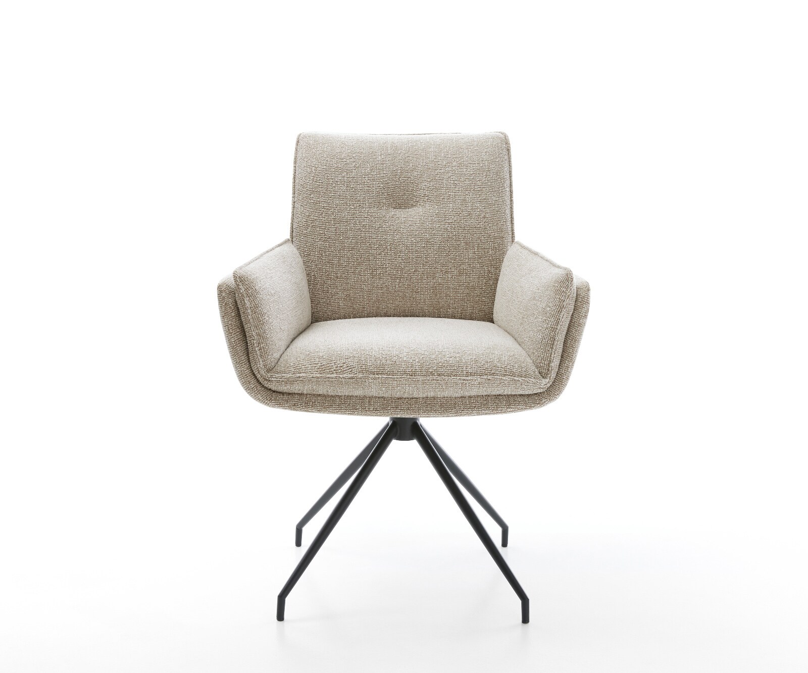 Chaise-de-salle-à-manger Nela-Flex tissu tissé doux beige pied croisé conique noir 1