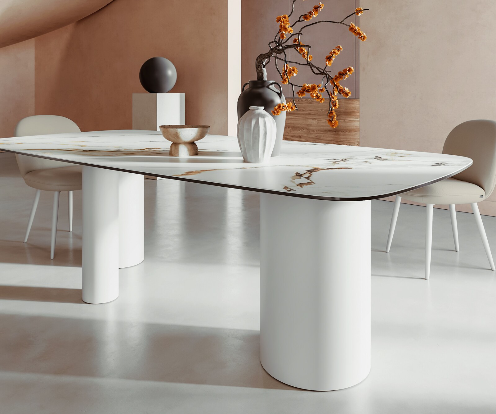 Table à manger Edge Boot 240x120 Céramique Calacatta Luxe Blanc-Doré-Gris Troa Métal Blanc 6