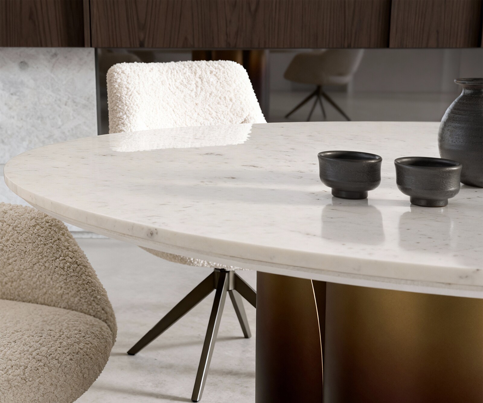Table-à-manger Adenza ronde 140 x 140 cm Marbre blanc Métal doré Finition fusion 5