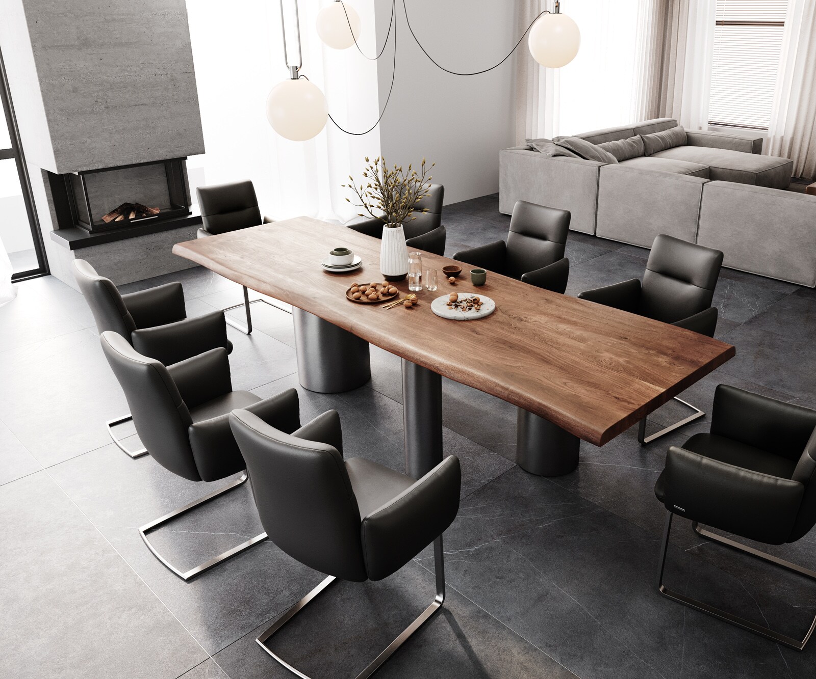 Table à manger Edge 300x100 XL Acacia Marron Troa Acier inoxydable Graphite Live-Edge 4