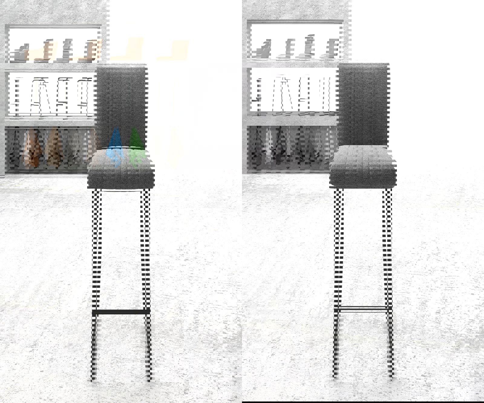 Chaise-de-bar Luiga-Flex tissu texturé gris clair cadre de patins métal 1 Chaise-de-bar Luiga-Flex tissu texturé gris clair cadre de patins métal 1