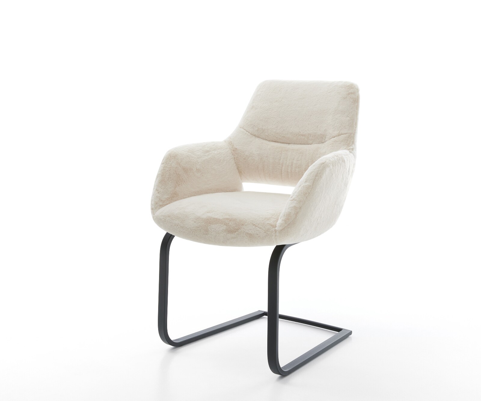 Cantilever Yago-Flex avec accoudoirs peluche crème-blanc pied cantilever plat noir resorts ensachés 1