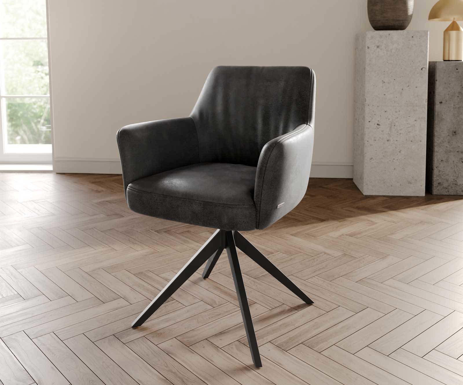 Chaise-pivotante Xana-Flex avec accoudoirs microvelours anthracite vintage pied croisé large noir pivotement sur 360° ressorts ensachés Chaise-pivotante Xana-Flex avec accoudoirs microvelours anthracite vintage pied croisé large noir pivotement sur 360° ressorts ensachés