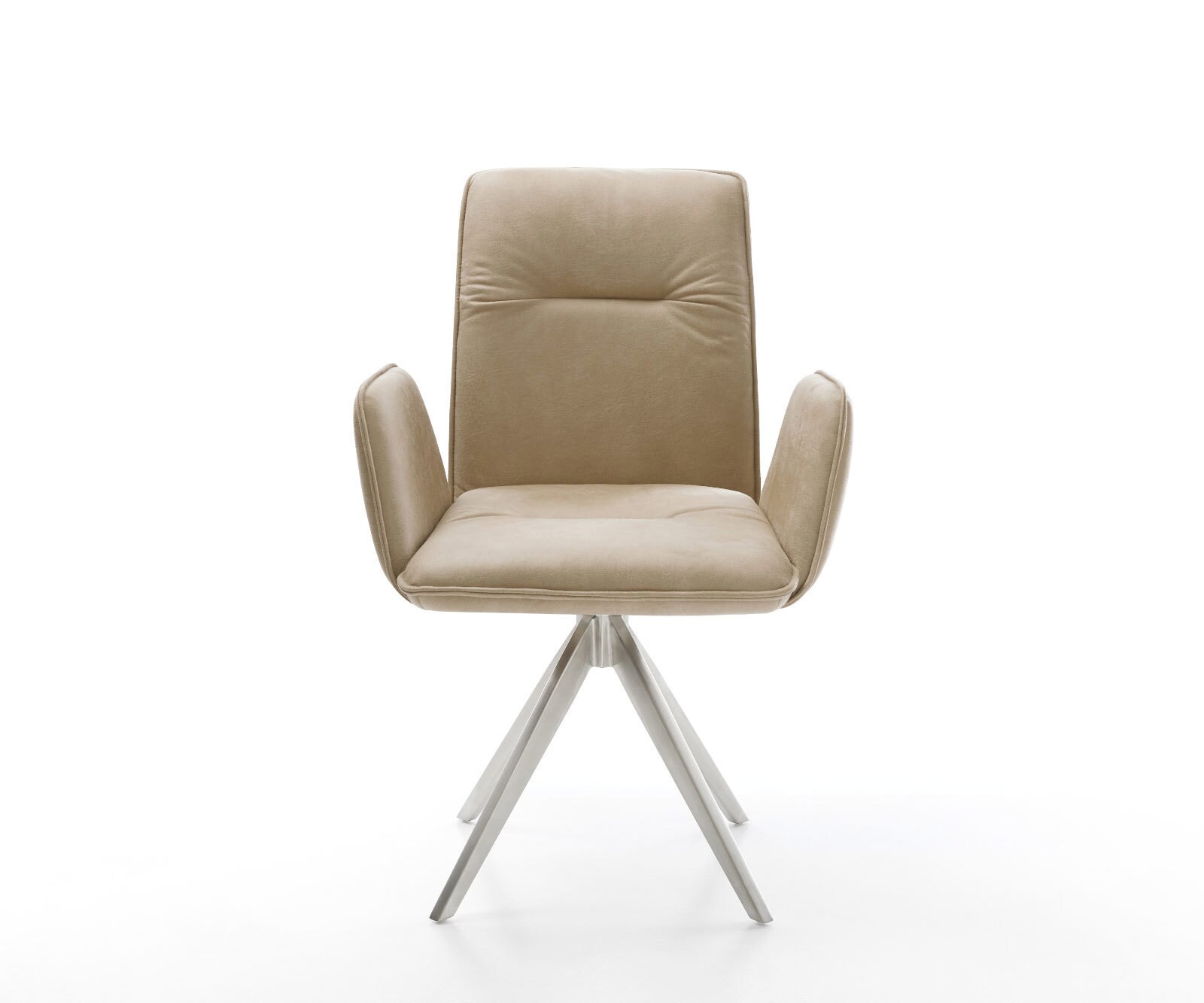 Chaise-de-salle-à-manger Vinja-Flex microvelours beige vintage pied croisé angulaire acier inoxydable brossé 1