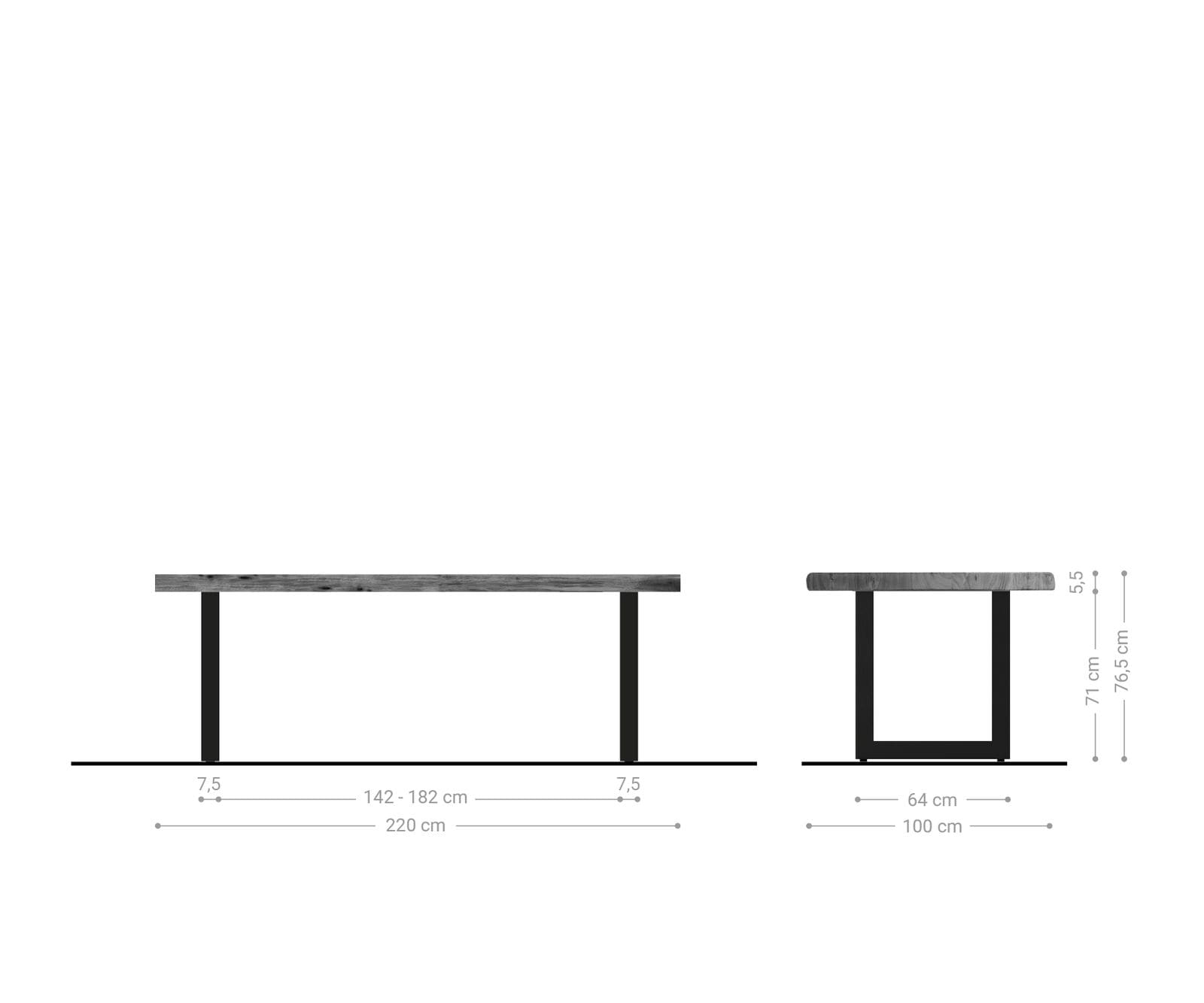Table-à-manger Edge 220x100cm XL acacia platine acier inoxydable large Live-Edge 6 Table-à-manger Edge 220x100cm XL acacia platine acier inoxydable large Live-Edge 6
