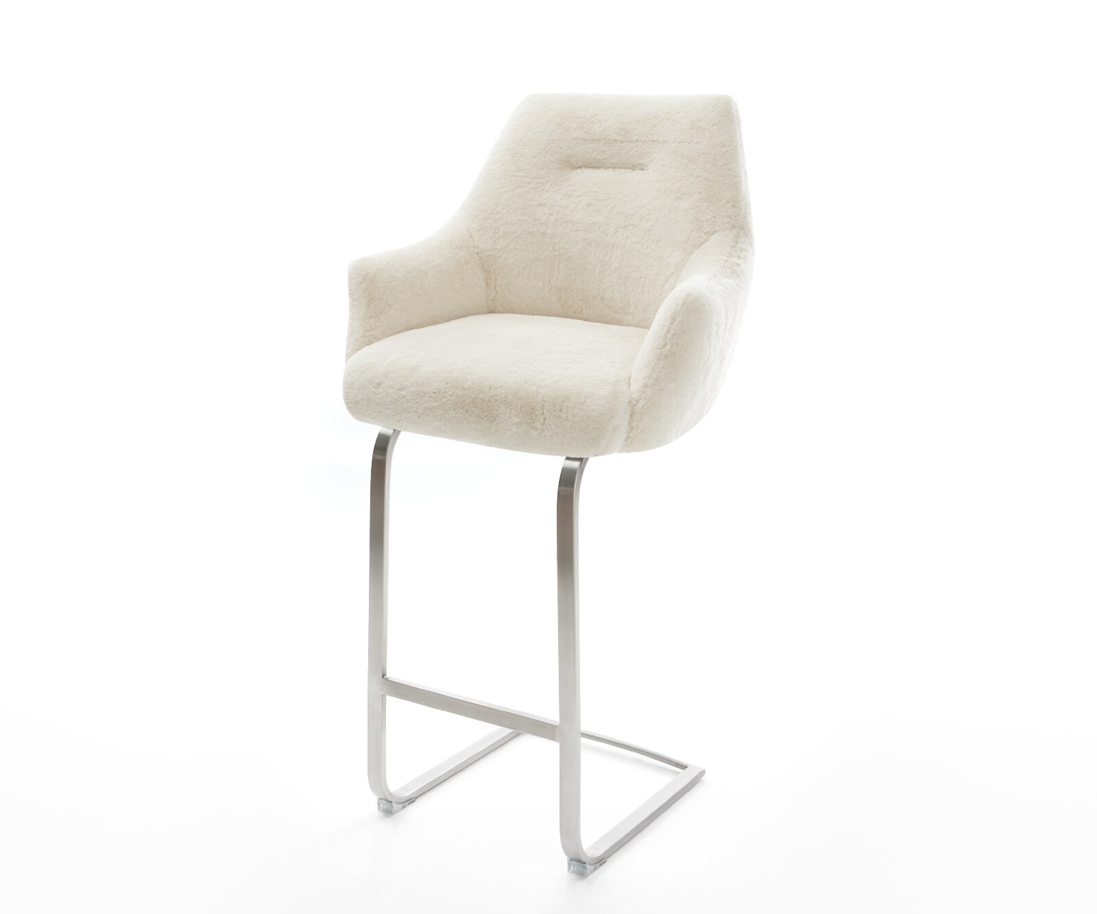 Chaise-de-bar Alja-Flex Peluche Crème-blanc Pied cantilever acier inoxydable Argent Ressort ensaché