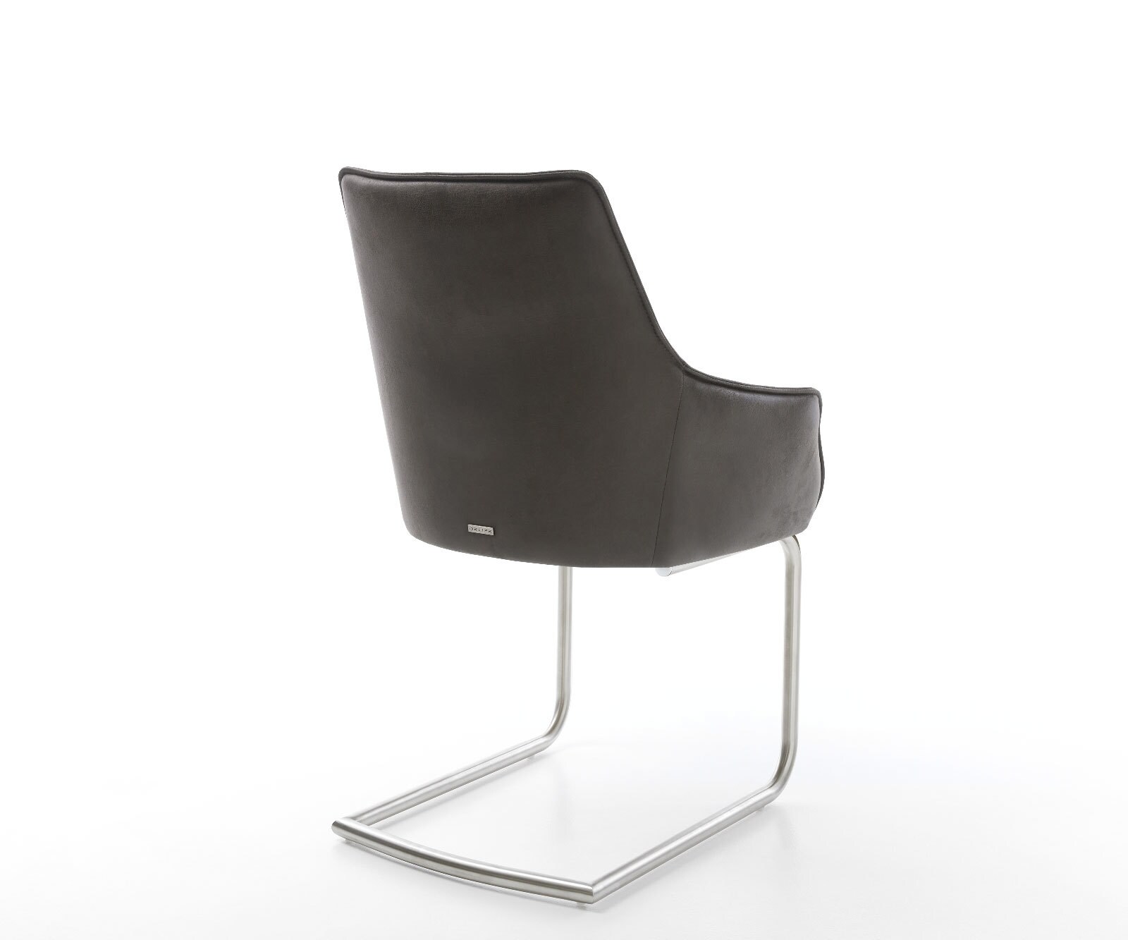 Cantilever Alja-Flex avec accoudoirs microvelours anthracite vintage pied cantilever rond acier inoxydable brossé ressorts ensachés 5