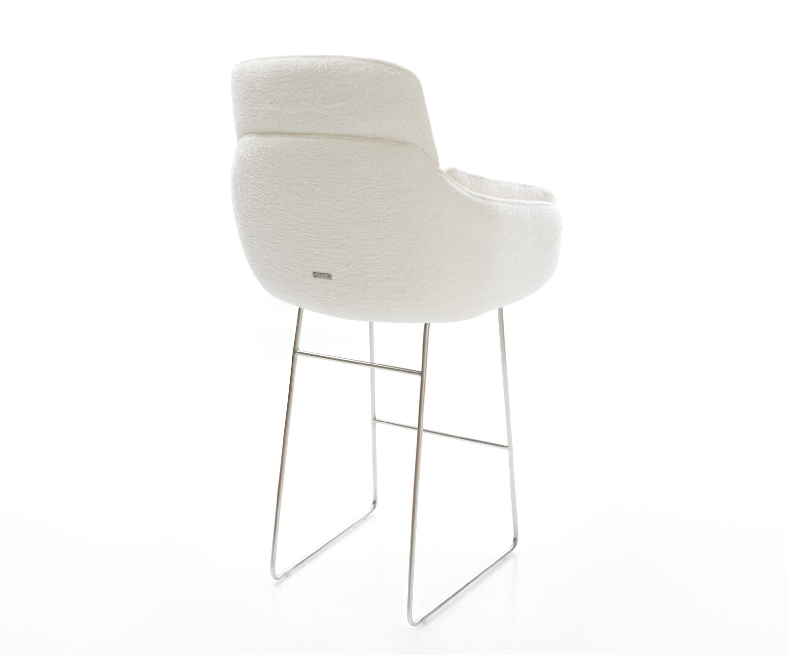 Chaise-de-bar Luan-Flex Bouclé doux Beige Pied trapèze acier inoxydable Argent 5