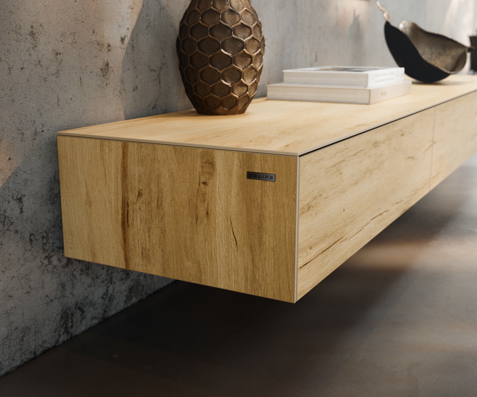 Meuble-TV Cuor 200 cm Céramique Laminam® Sabbia Teinte chêne 1 Clapet 1 Tiroir Flottant 6