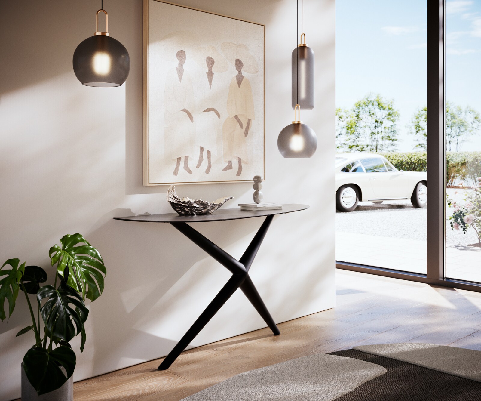 Table console Edge Oval 140x40 cm Céramique Béton Gris Estelo Métal Noir 6