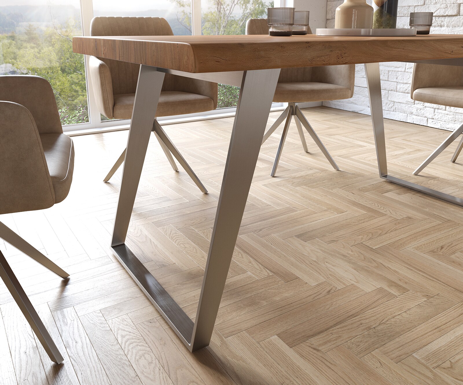 Table à manger Edge 160x90 XL acacia nature acier inoxydable inclinée Live-Edge 5