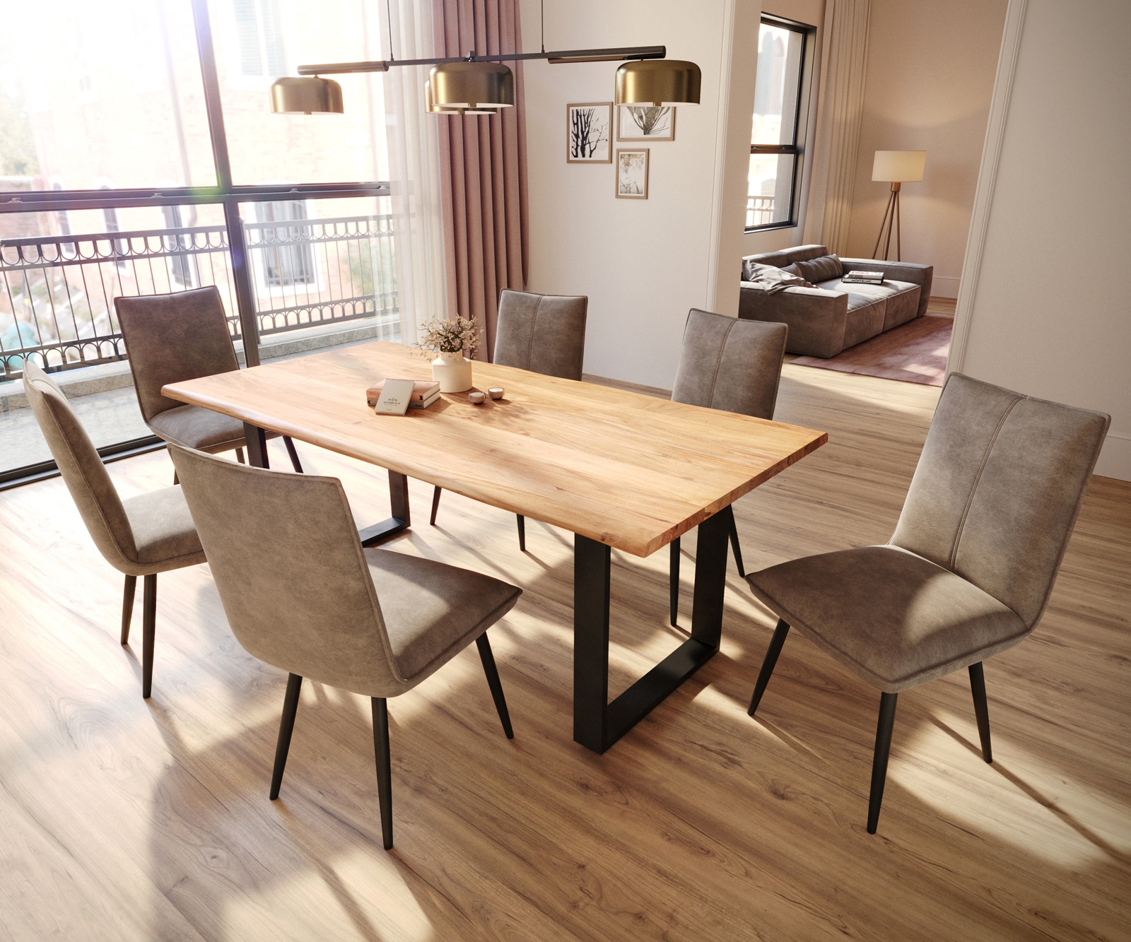 Chaise-de-salle-à-manger Lelio-Flex microvelours taupe vintage 4 pieds coniques noir ressorts ensachés 4