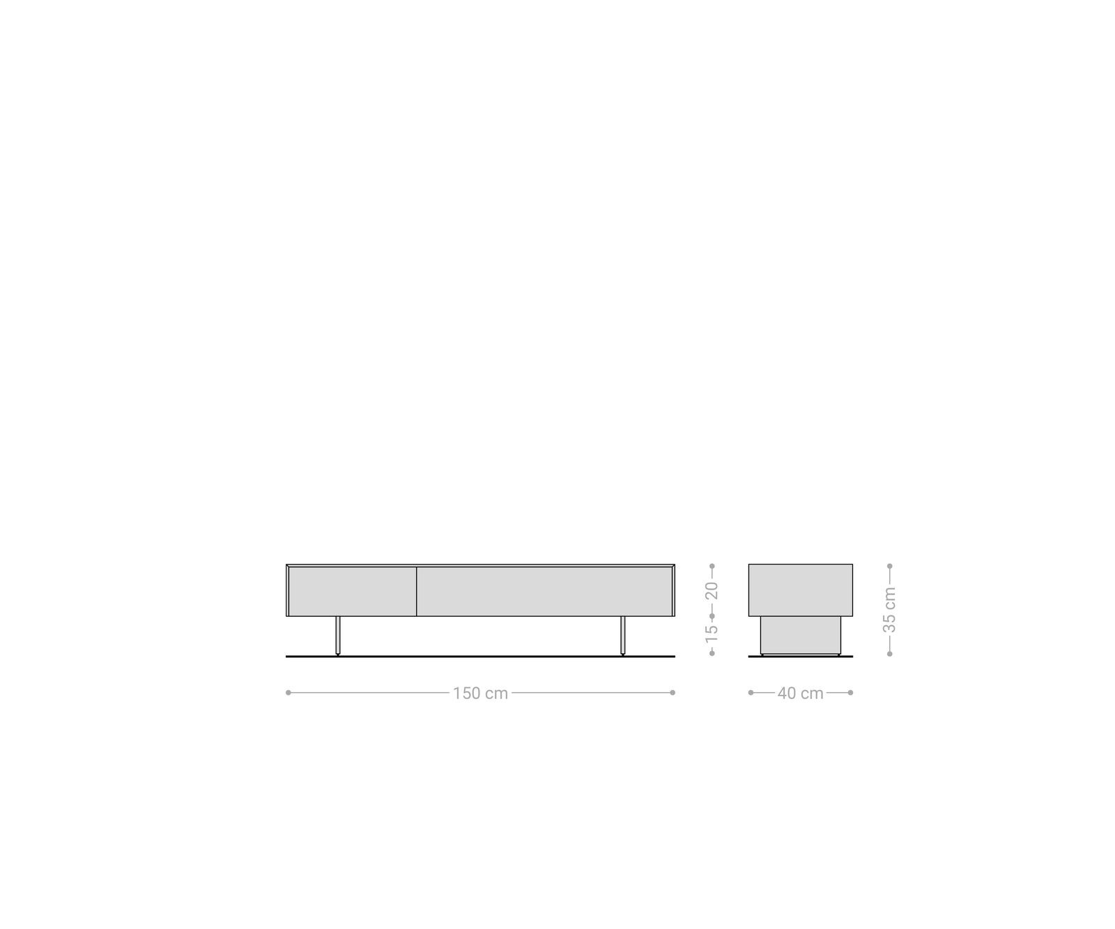 Meuble-TV Cuor 150 cm Céramique Béton gris 1 Clapet 1 Tiroir Pied optique flottant Ancier inoxydable 8