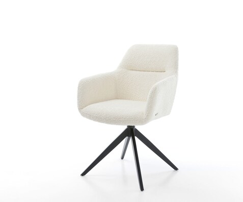 Chaise-pivotante Pejo-Flex bouclé blanc pied croisé large noir pivotement sur 360° fonction bascule ressorts ensachés
