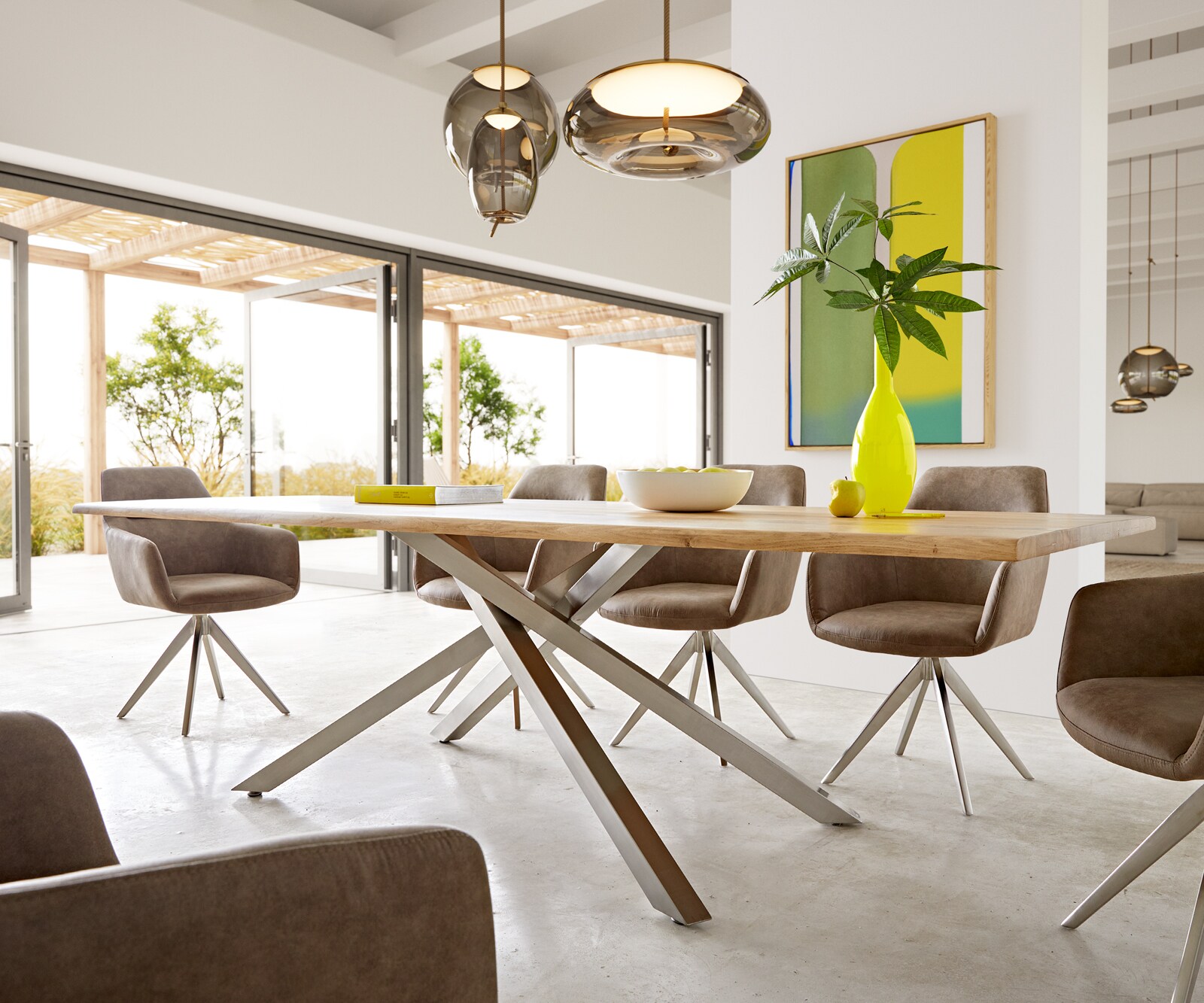 Table à manger Edge 260x100x2,5-3 chêne nature cadre croisé rectangle acier inoxydable Live-Edge 4 Table à manger Edge 260x100x2,5-3 chêne nature cadre croisé rectangle acier inoxydable Live-Edge 4