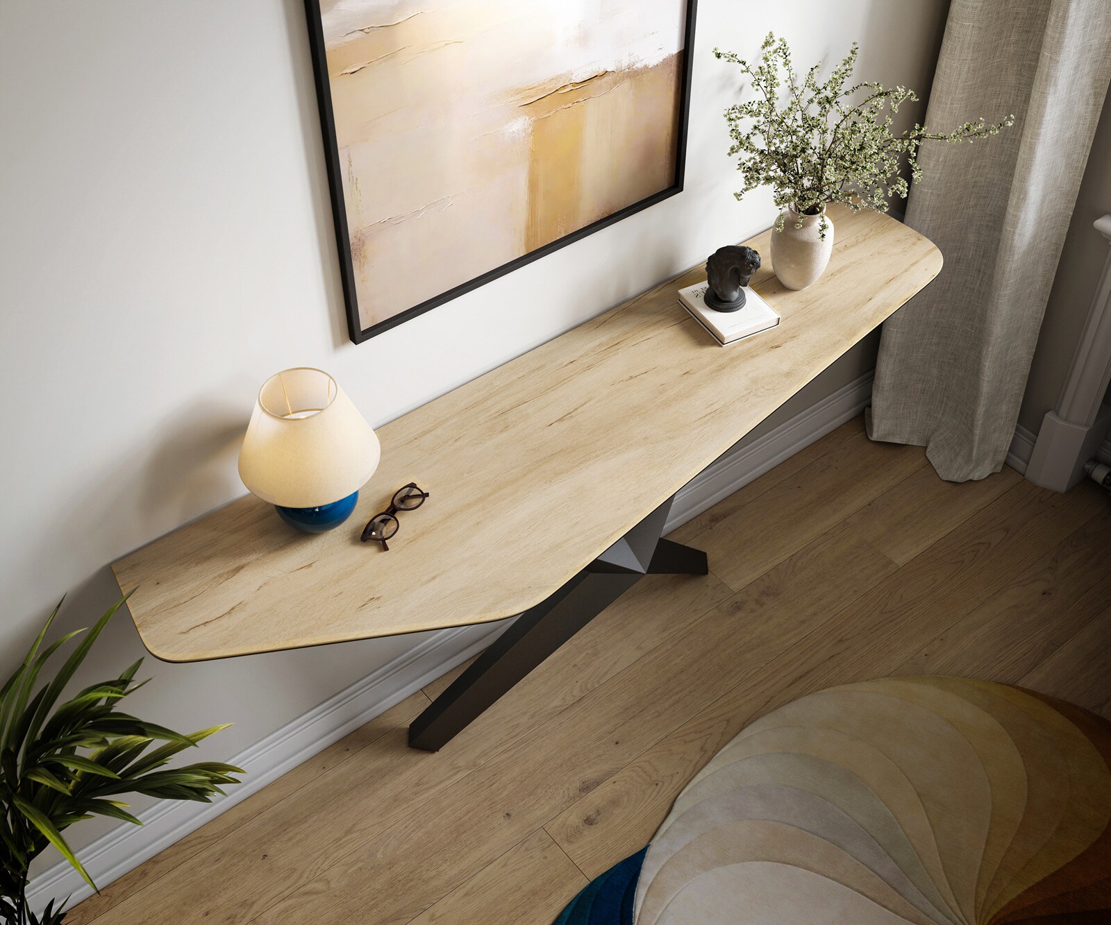 Console Edge Polygonal 180x50 cm Céramique Laminam® Sabbia Eichefarbig Zentharo Métal Noir 2
