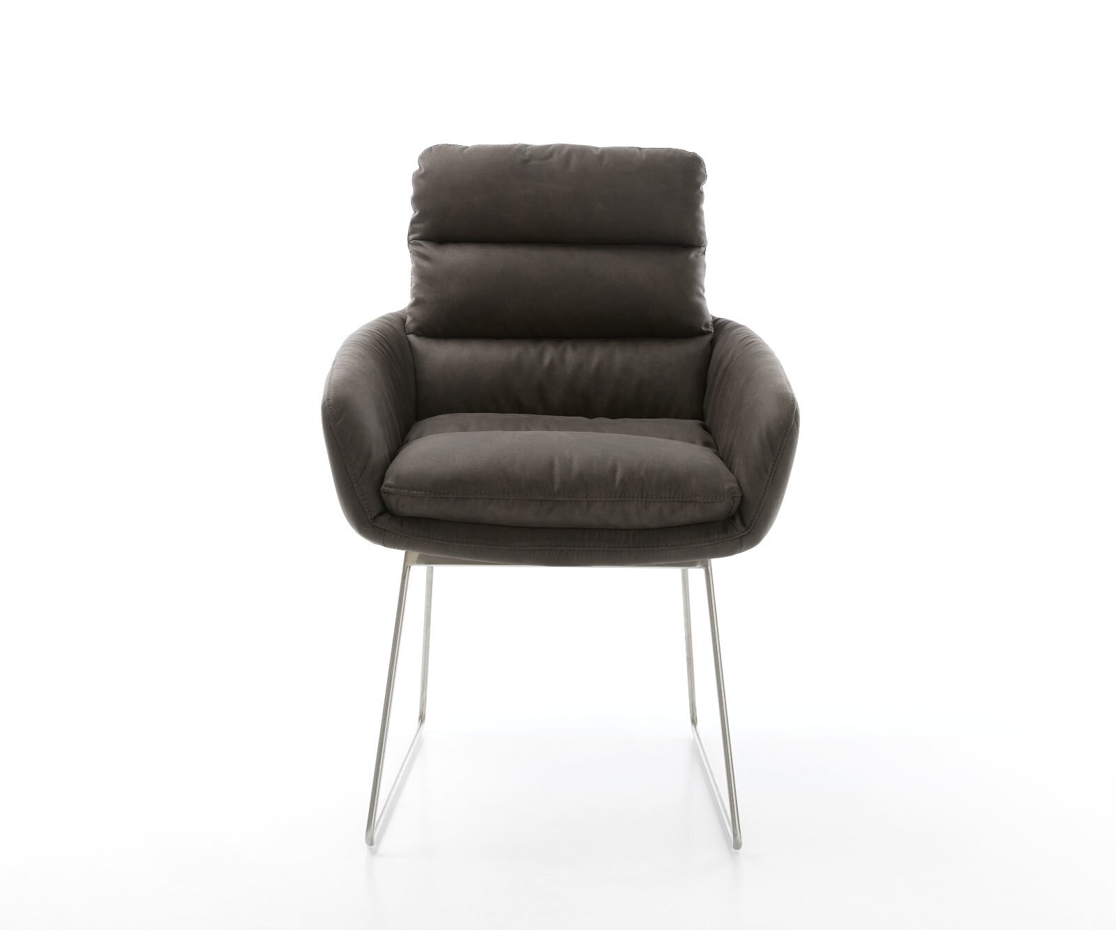 Chaise-de-salle-à-manger Abelia-Flex avec accoudoirs microvelours anthracite vintage pied trapèze acier inoxydable brossé 2