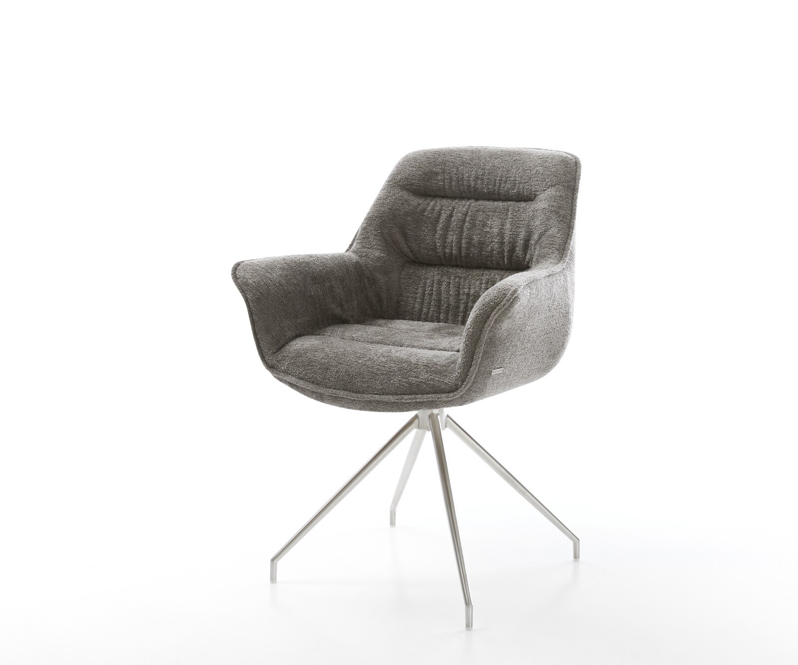 Chaise-de-salle-à-manger Kaira-Flex bouclé doux couleur boue pied croisé conique acier inoxydable 1