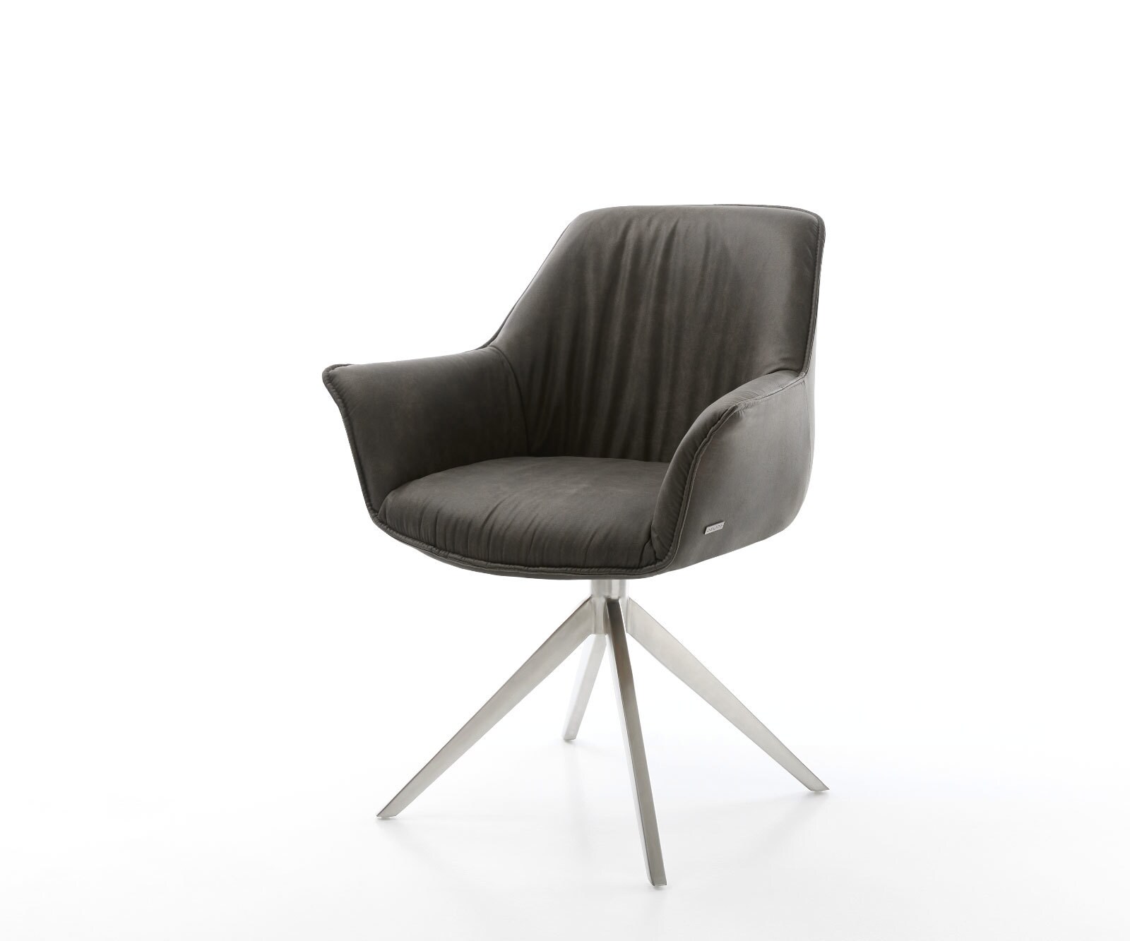 Chaise-de-salle-à-manger Keila-Flex avec accoudoirs microvelours anthracite vintage pied croisé large acier inoxydable brossé