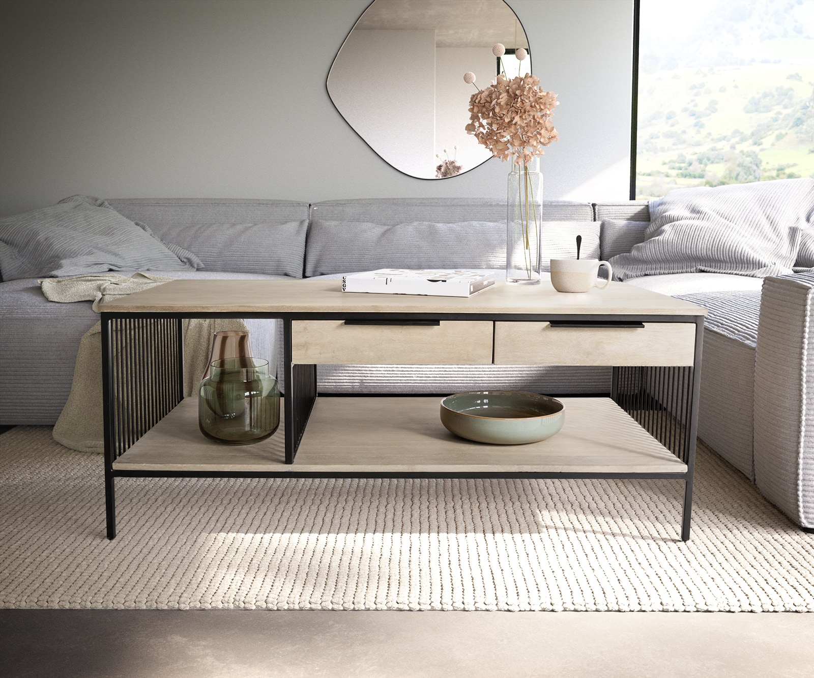 Table-basse Libina 120x60 cm Manguier White Wash Métal noir 2 tiroirs 1 Table-basse Libina 120x60 cm Manguier White Wash Métal noir 2 tiroirs 1